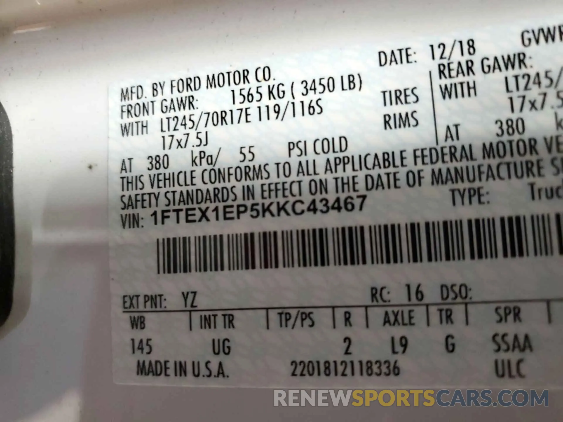 1 Photograph of a damaged car 1FTEX1EP5KKC43467 FORD F-150 2019