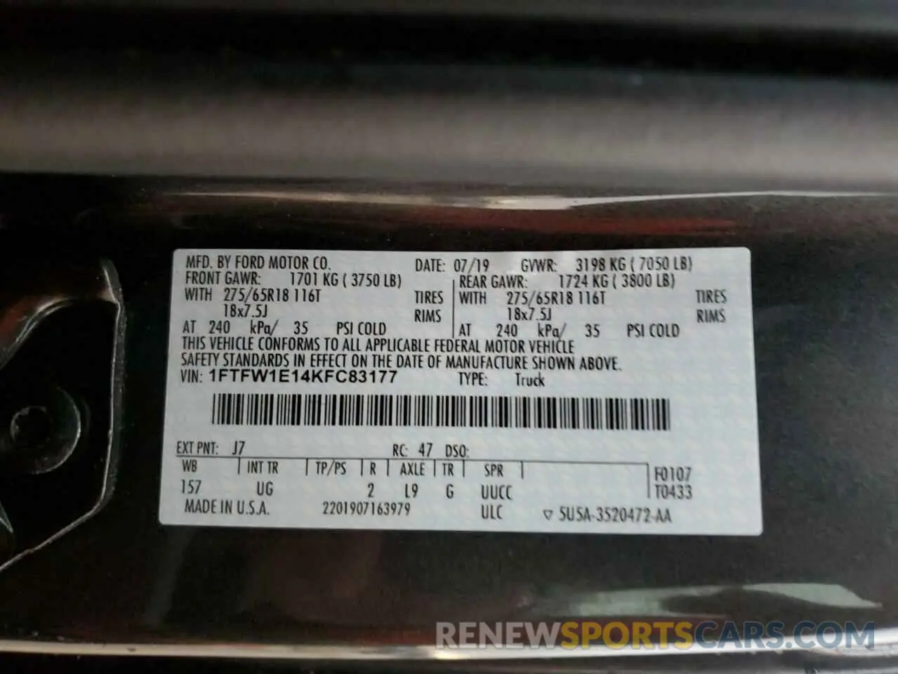 14 Photograph of a damaged car 1FTFW1E14KFC83177 FORD F-150 2019