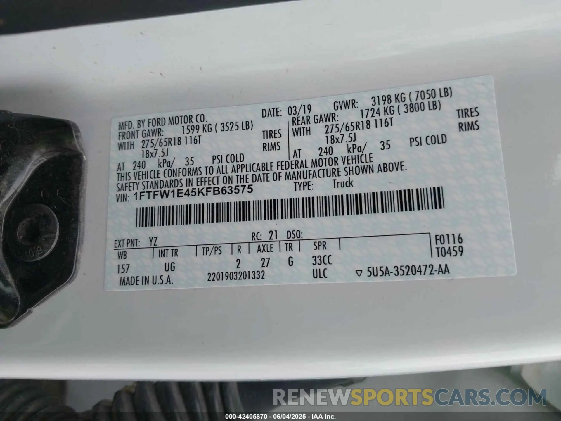 9 Photograph of a damaged car 1FTFW1E45KFB63575 FORD F-150 2019