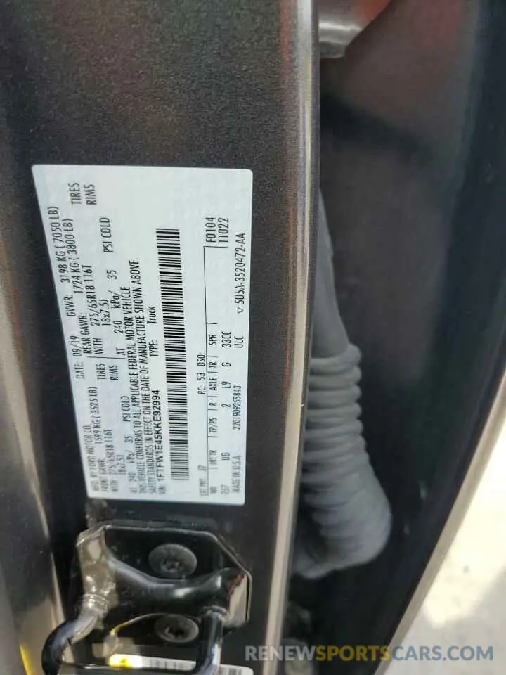 14 Photograph of a damaged car 1FTFW1E45KKE92994 FORD F-150 2019