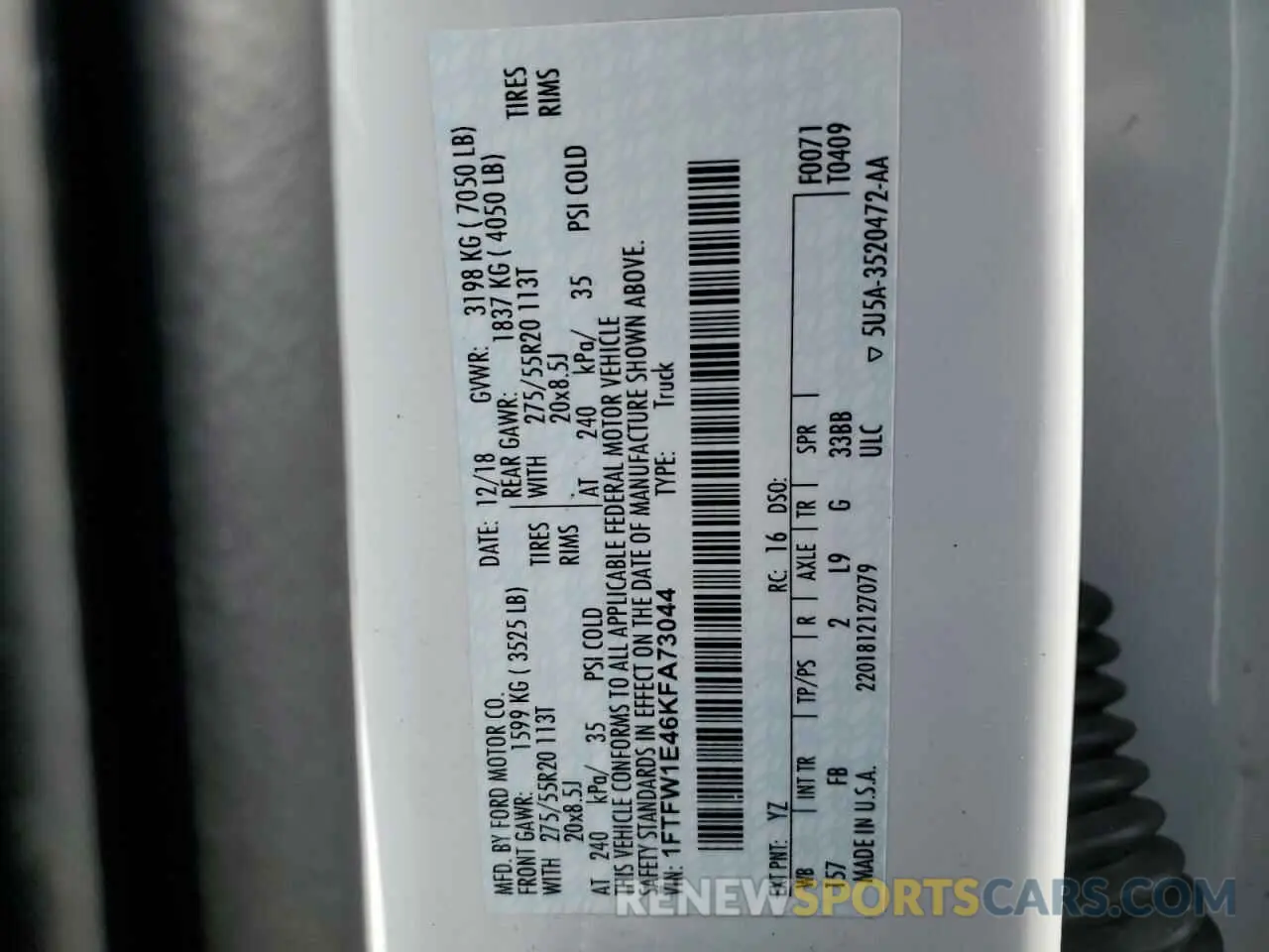 12 Photograph of a damaged car 1FTFW1E46KFA73044 FORD F-150 2019