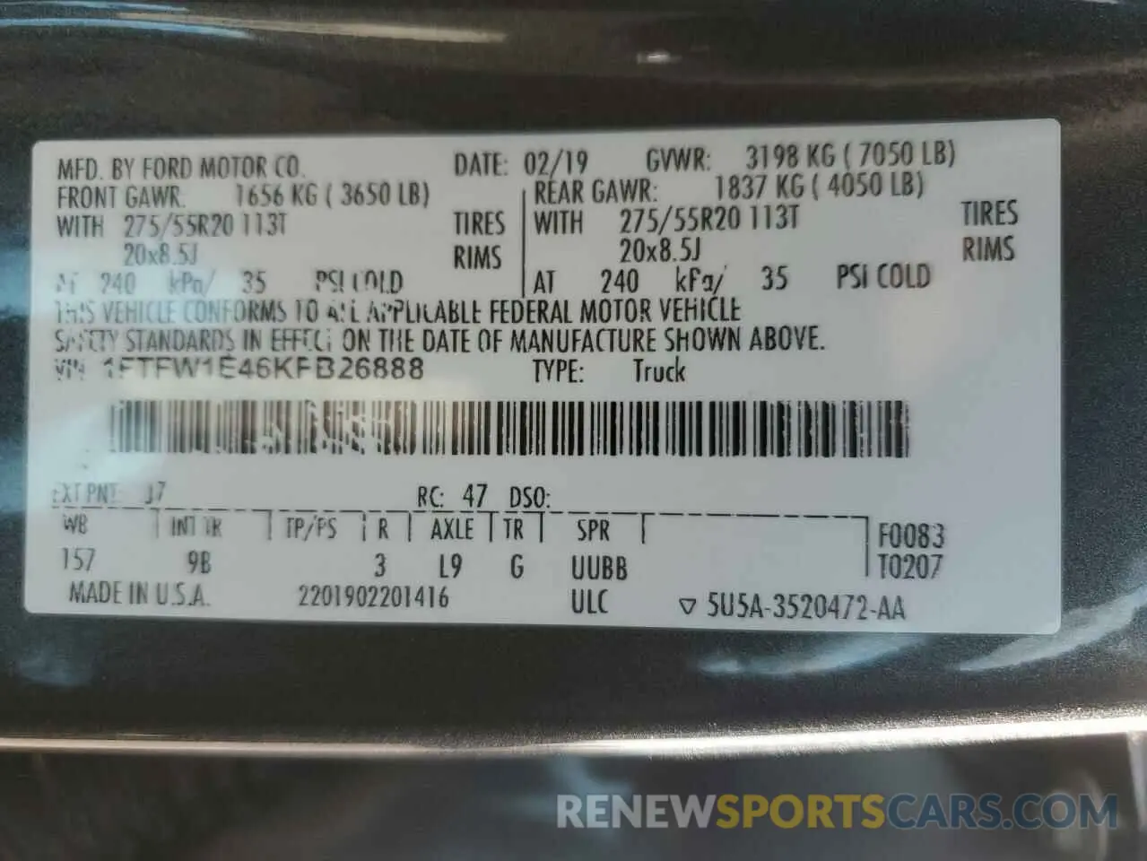 14 Photograph of a damaged car 1FTFW1E46KFB26888 FORD F-150 2019
