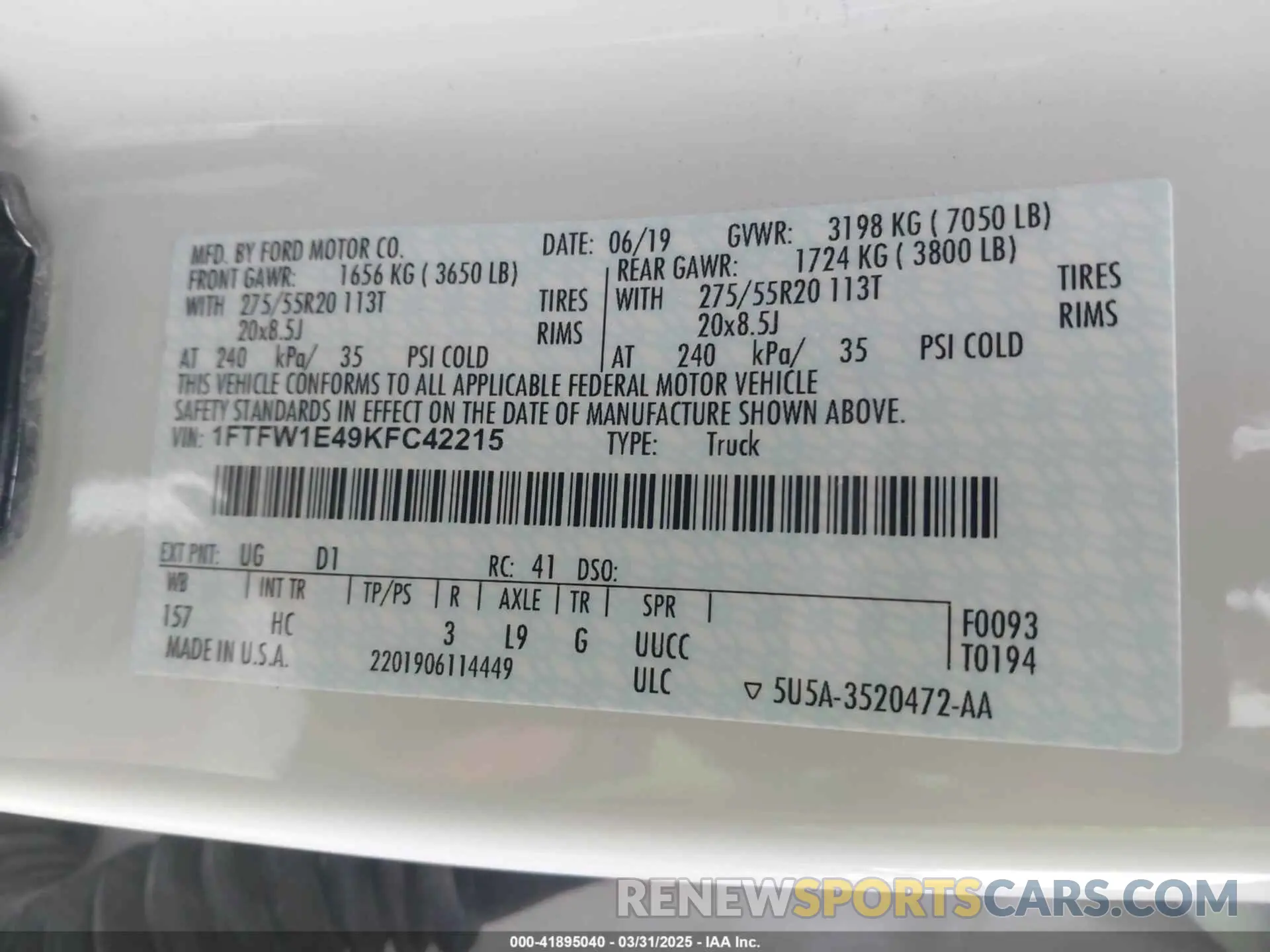 9 Photograph of a damaged car 1FTFW1E49KFC42215 FORD F-150 2019