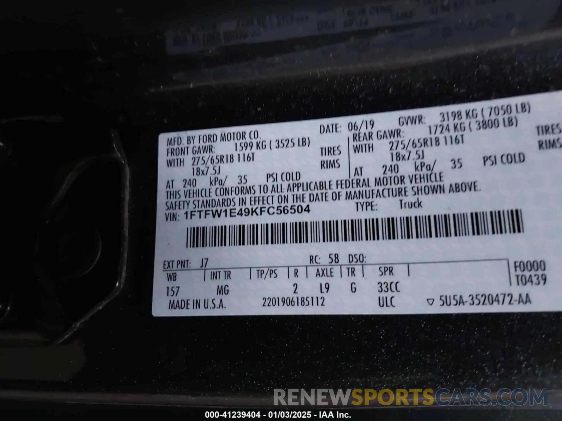 9 Photograph of a damaged car 1FTFW1E49KFC56504 FORD F-150 2019