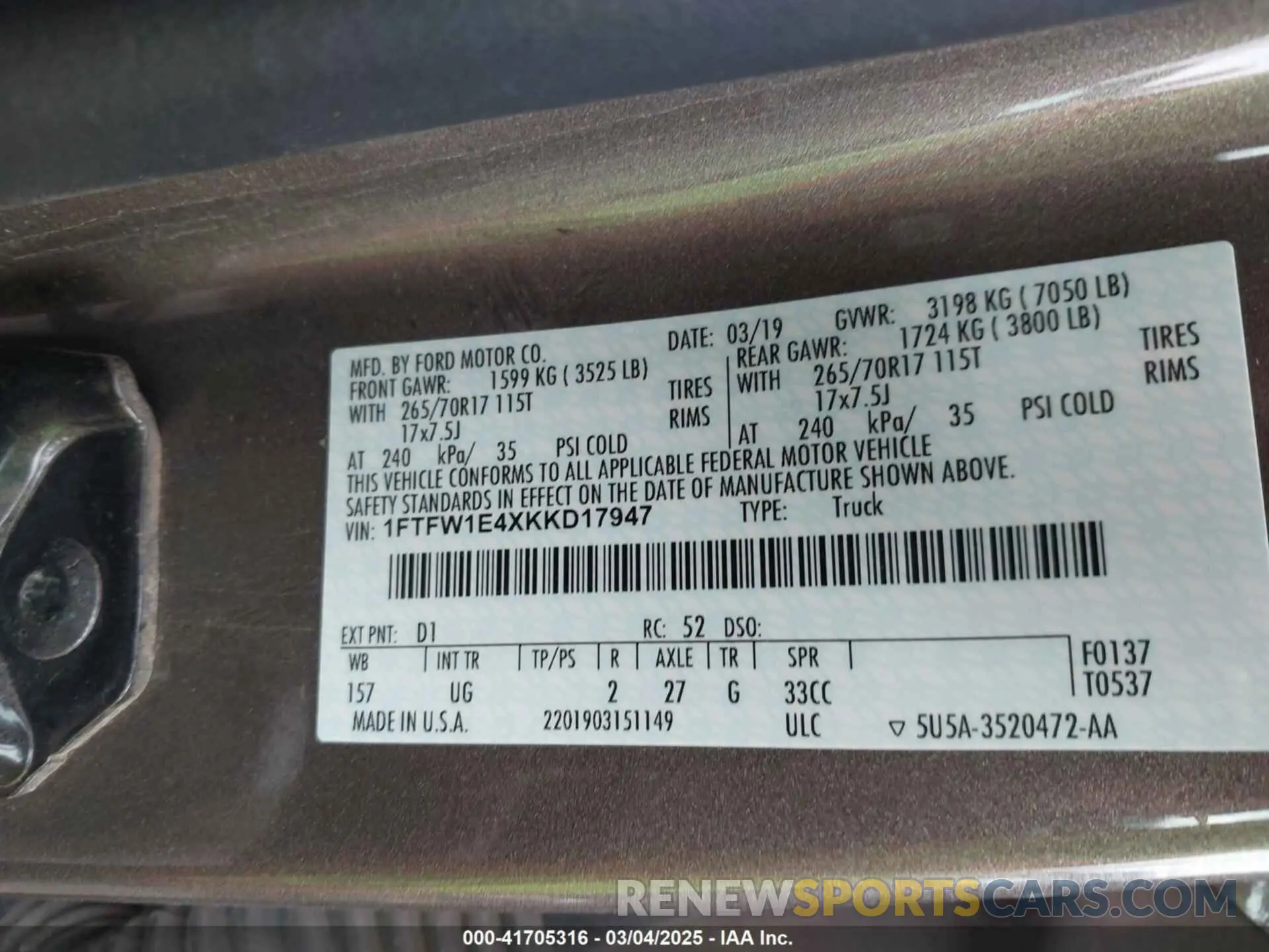 9 Photograph of a damaged car 1FTFW1E4XKKD17947 FORD F-150 2019