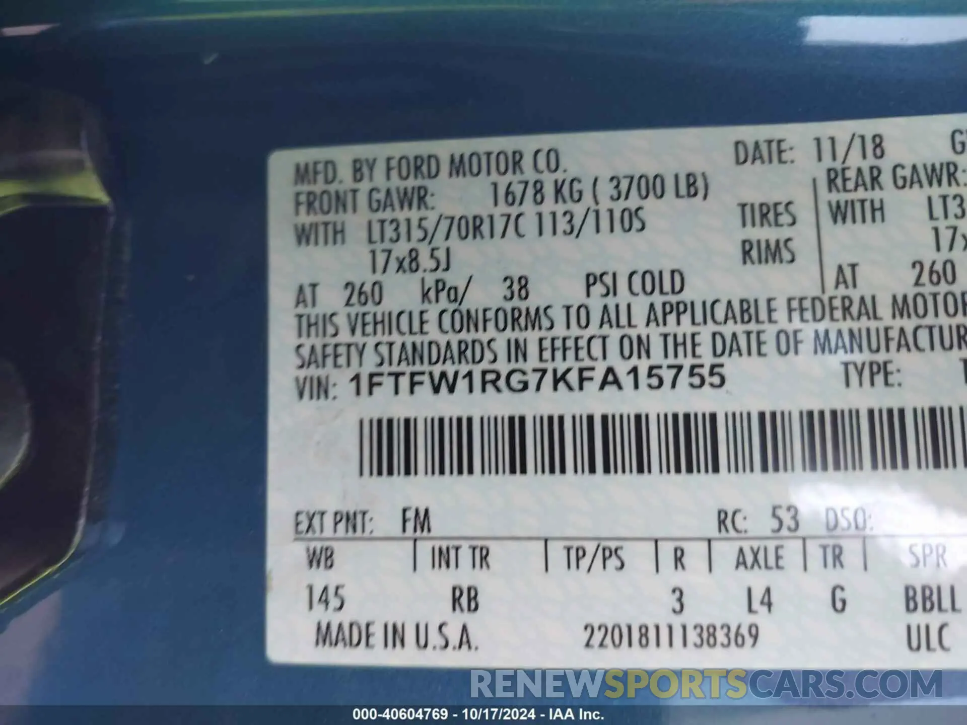 9 Photograph of a damaged car 1FTFW1RG7KFA15755 FORD F-150 2019