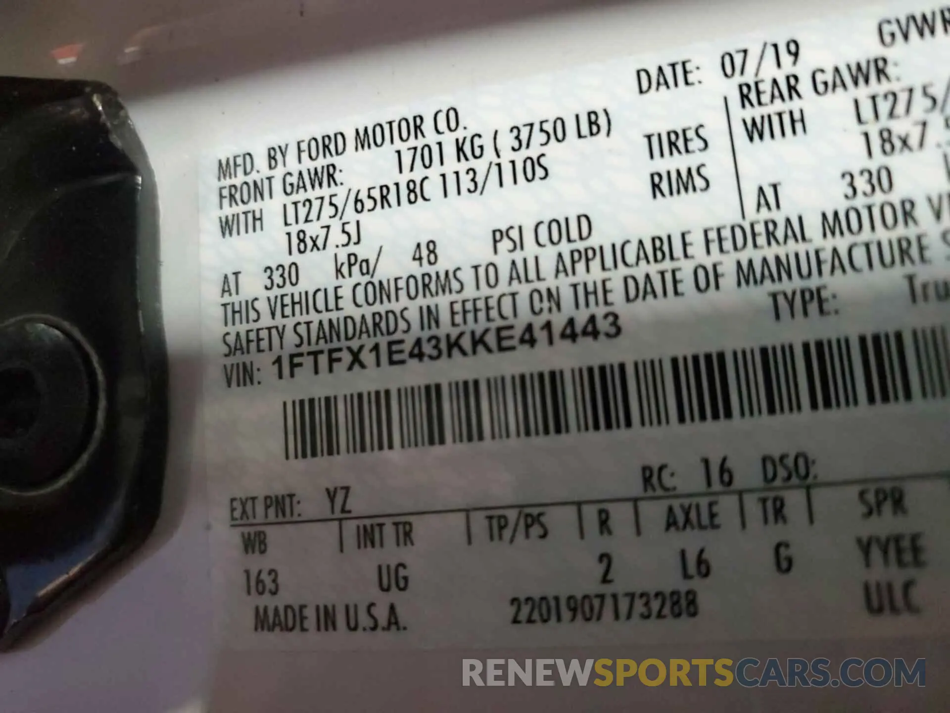 23 Photograph of a damaged car 1FTFX1E43KKE41443 FORD F-150 2019