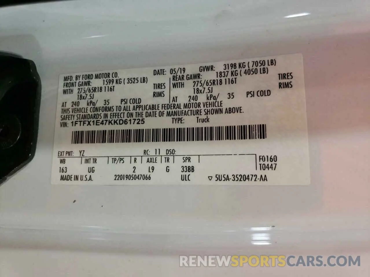 12 Photograph of a damaged car 1FTFX1E47KKD61725 FORD F-150 2019