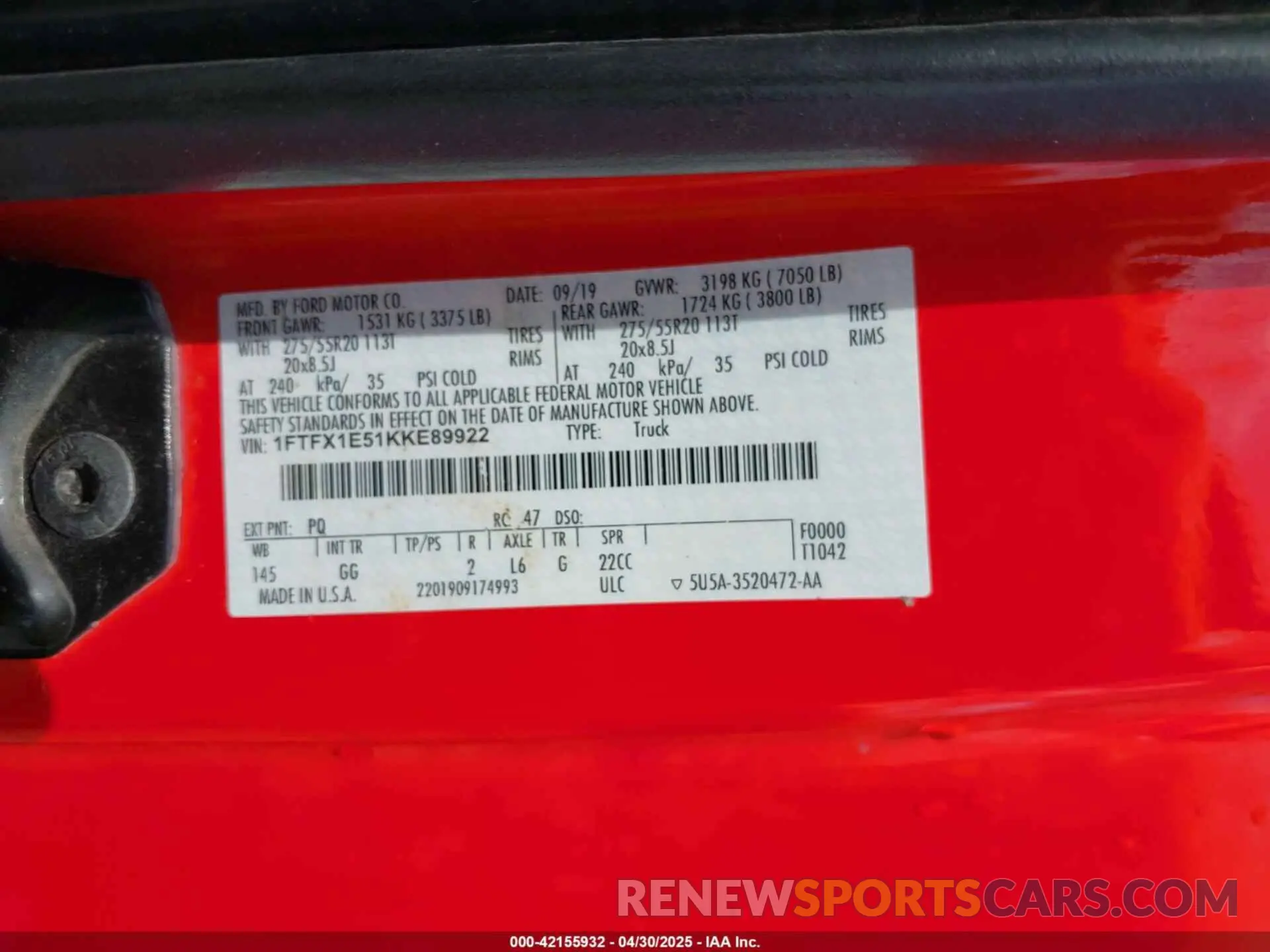 9 Photograph of a damaged car 1FTFX1E51KKE89922 FORD F-150 2019