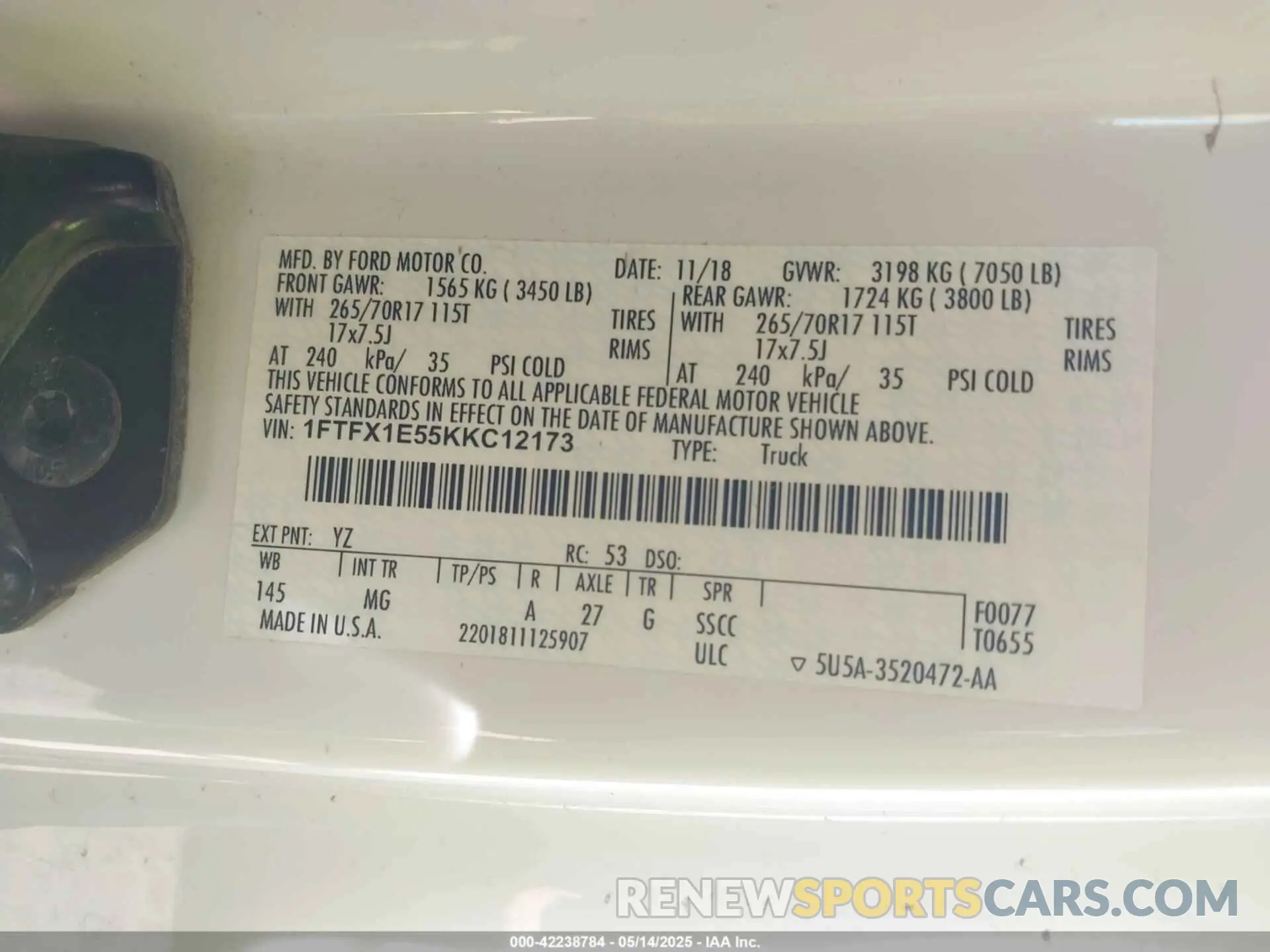 9 Photograph of a damaged car 1FTFX1E55KKC12173 FORD F-150 2019