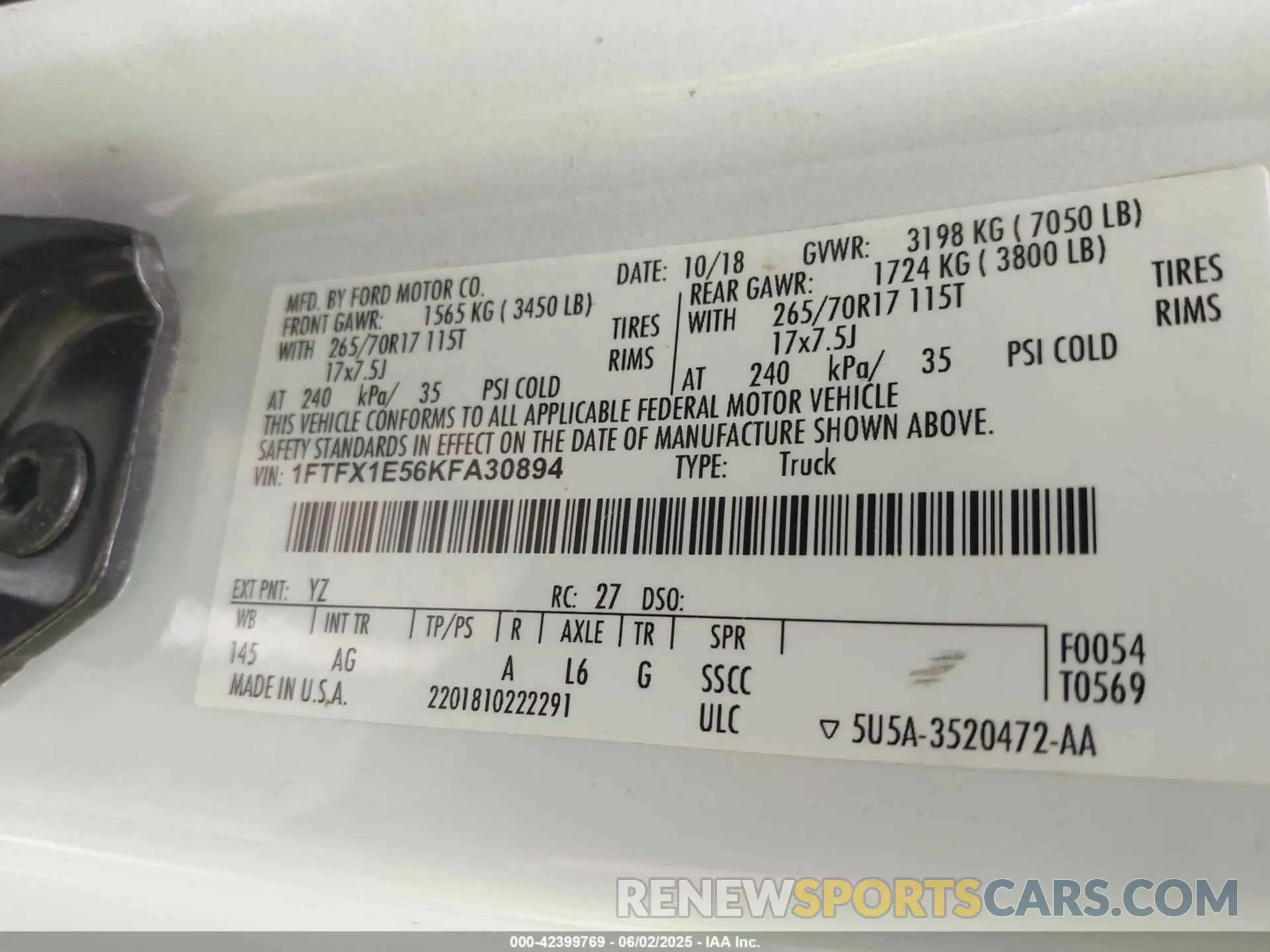 9 Photograph of a damaged car 1FTFX1E56KFA30894 FORD F-150 2019