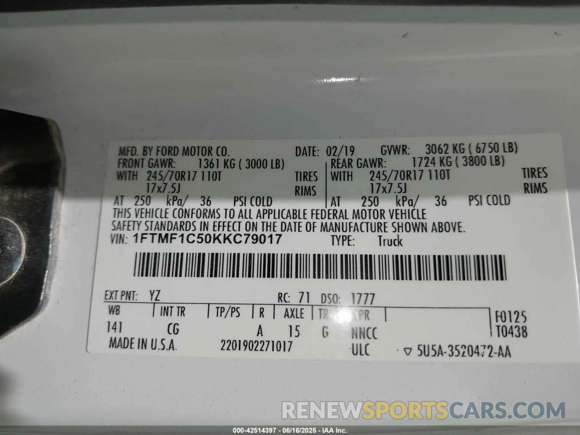 9 Photograph of a damaged car 1FTMF1C50KKC79017 FORD F-150 2019