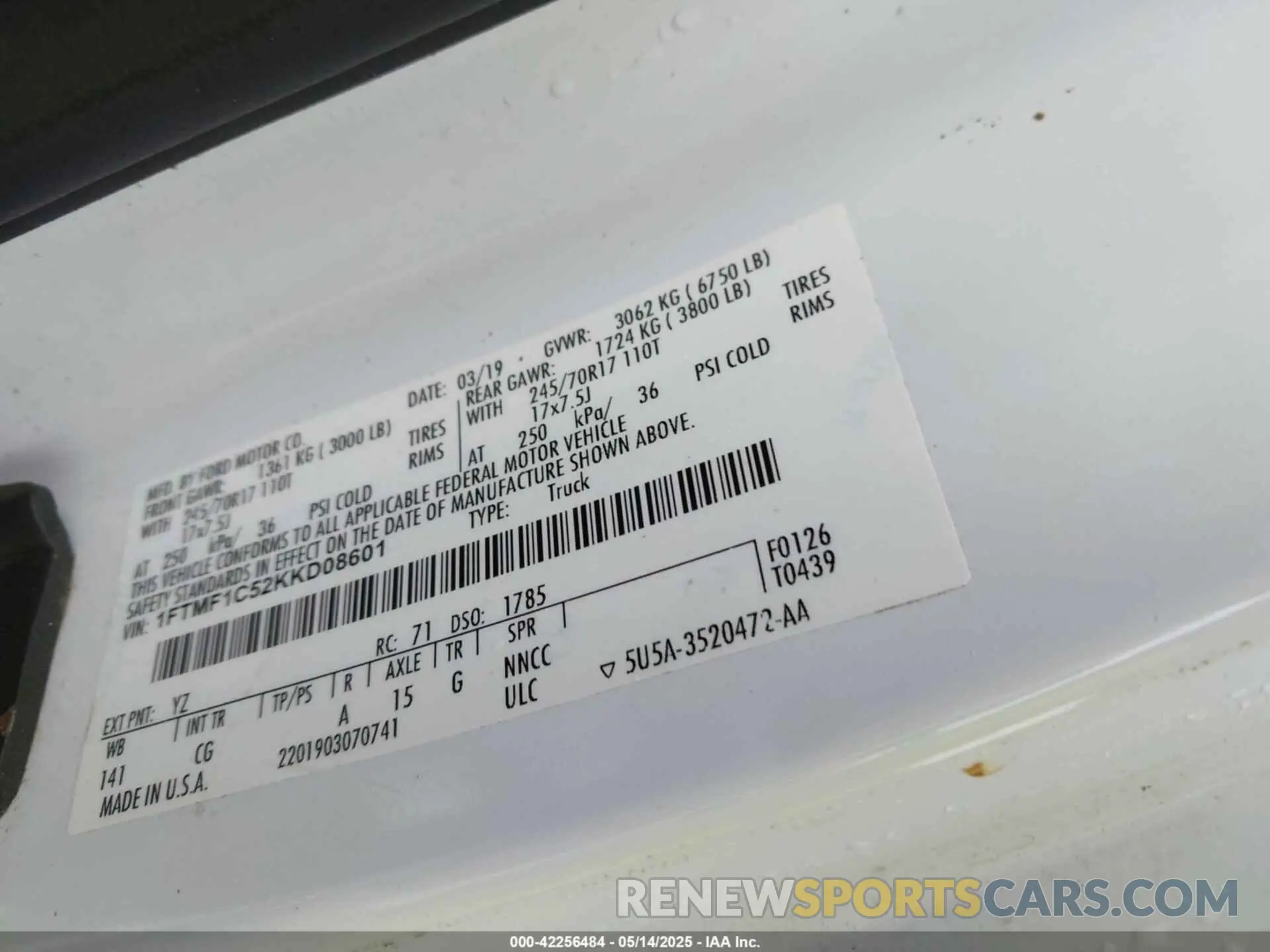 9 Photograph of a damaged car 1FTMF1C52KKD08601 FORD F-150 2019