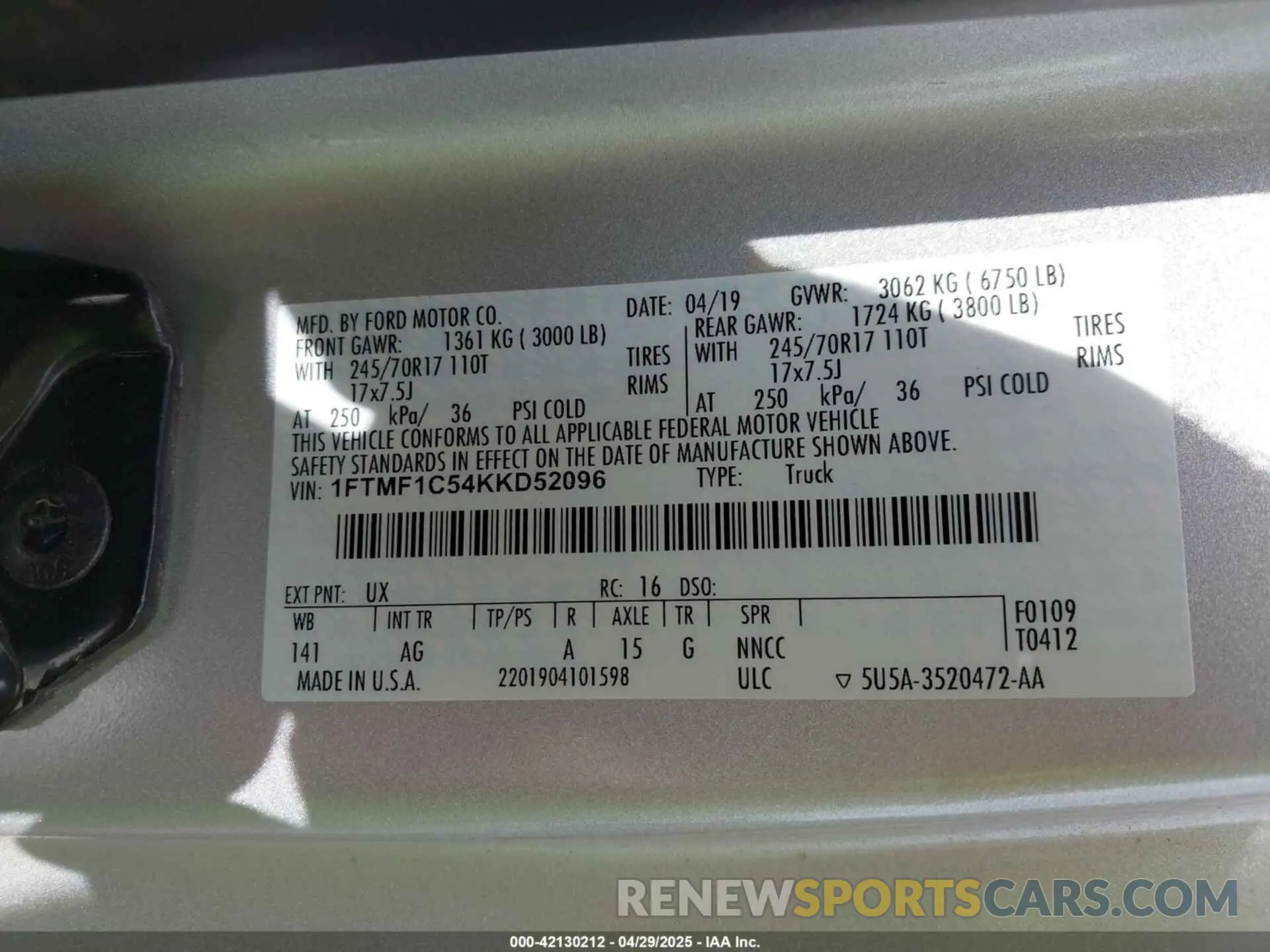 9 Photograph of a damaged car 1FTMF1C54KKD52096 FORD F-150 2019