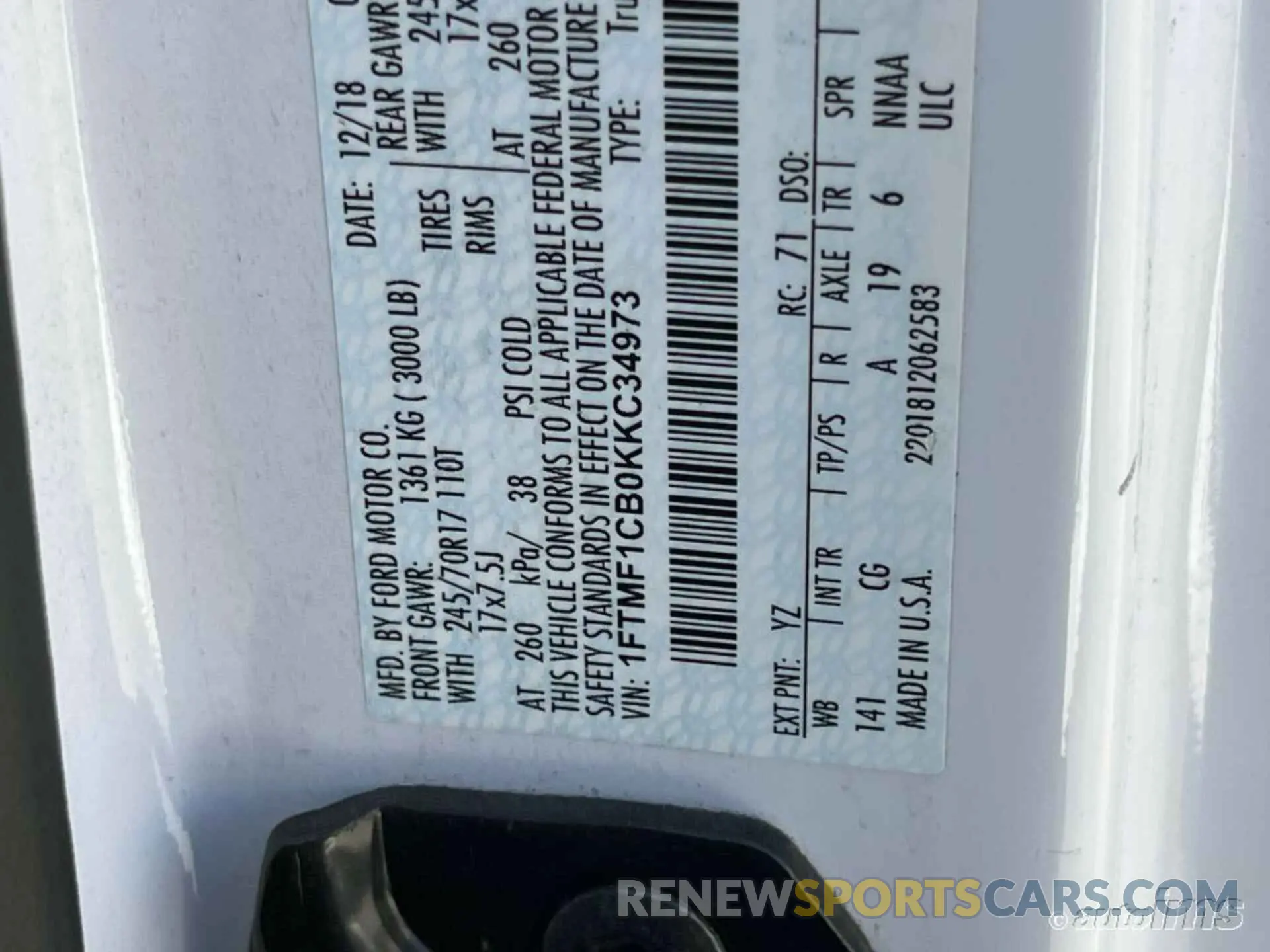 1 Photograph of a damaged car 1FTMF1CB0KKC34973 FORD F-150 2019