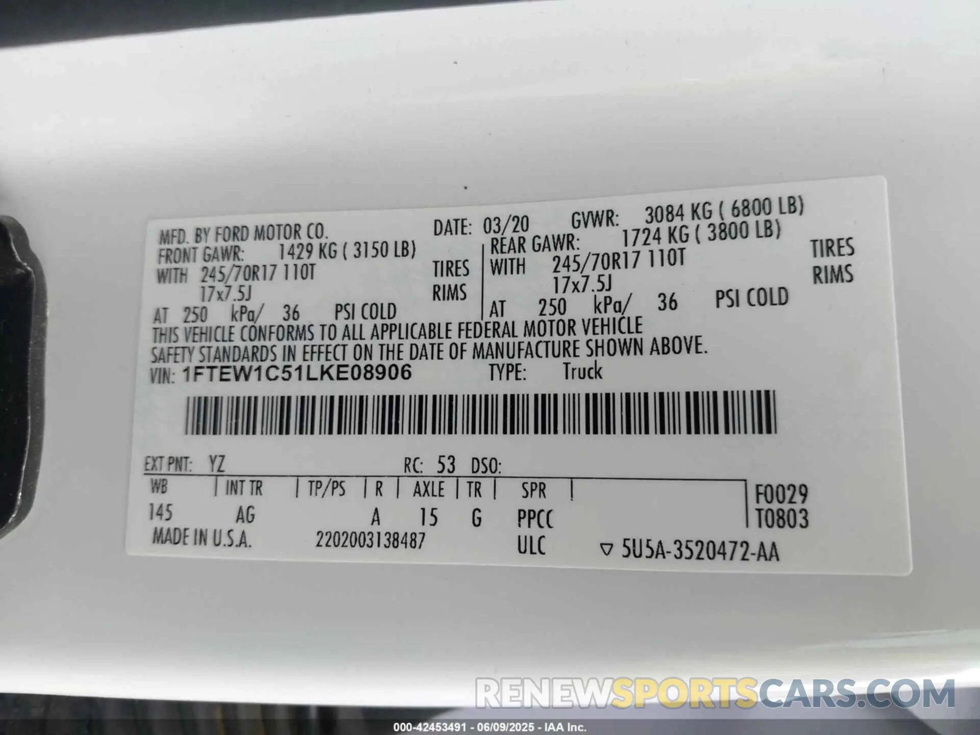 9 Photograph of a damaged car 1FTEW1C51LKE08906 FORD F-150 2020