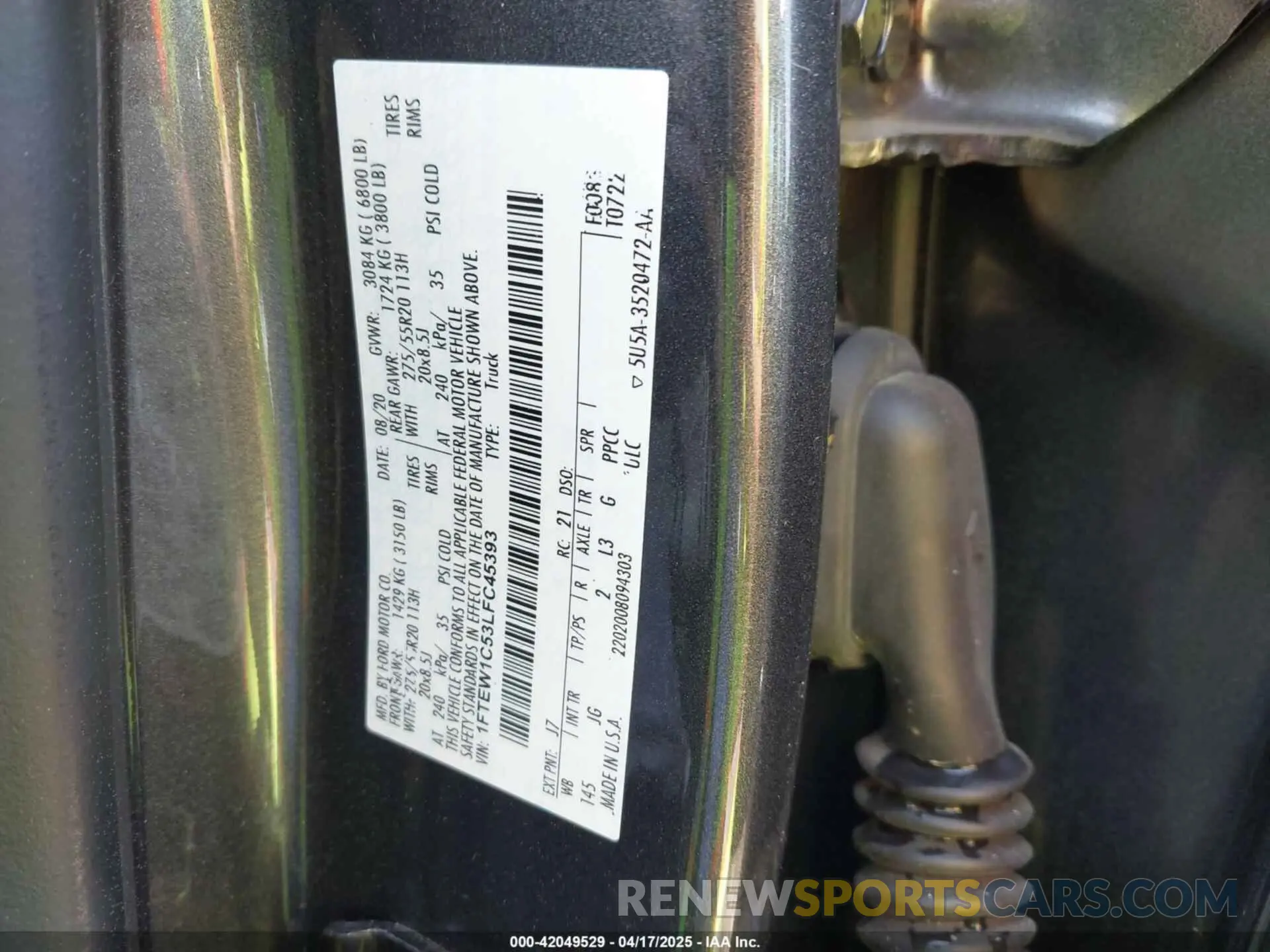 9 Photograph of a damaged car 1FTEW1C53LFC45393 FORD F-150 2020