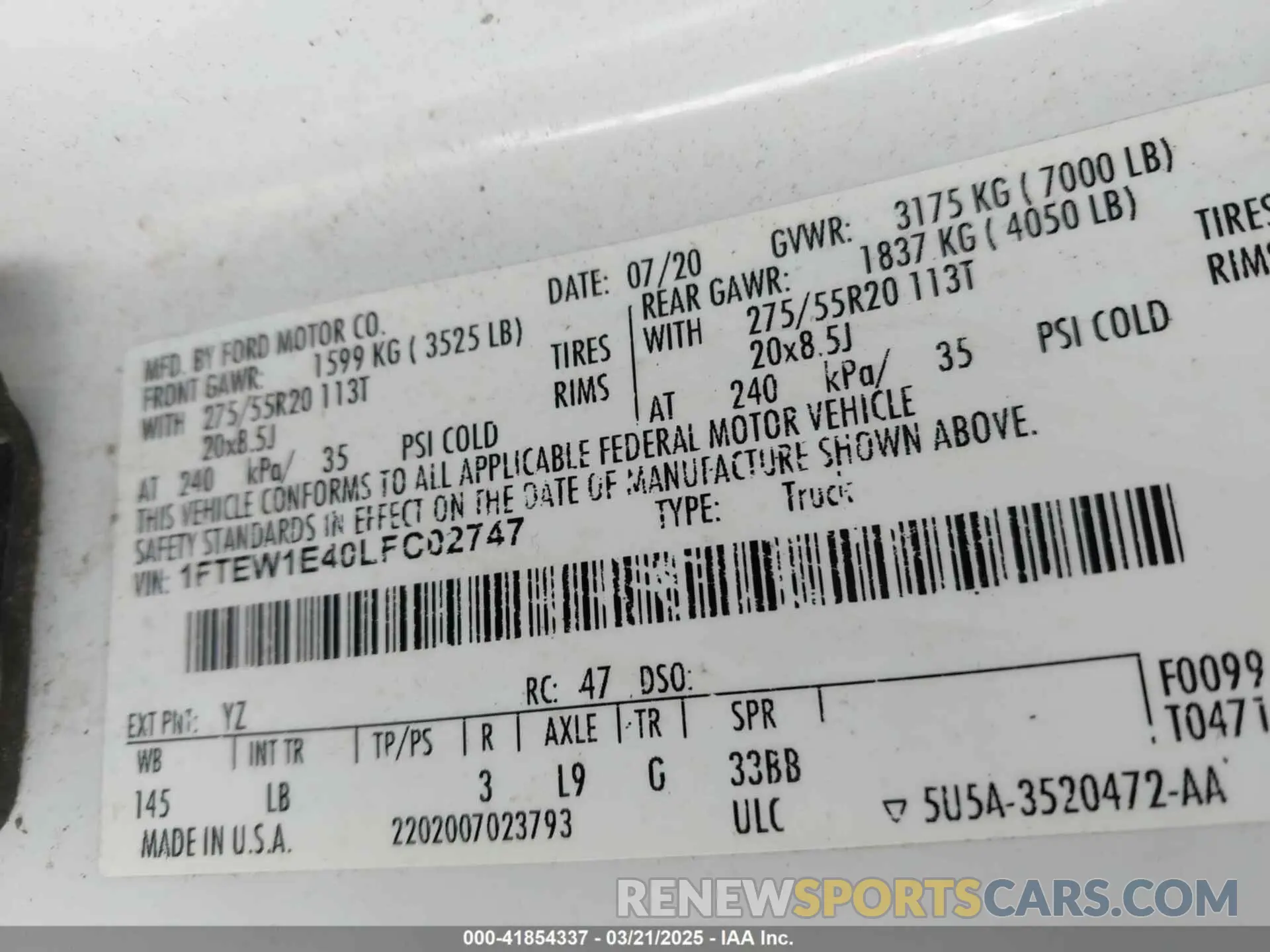 9 Photograph of a damaged car 1FTEW1E40LFC02747 FORD F-150 2020