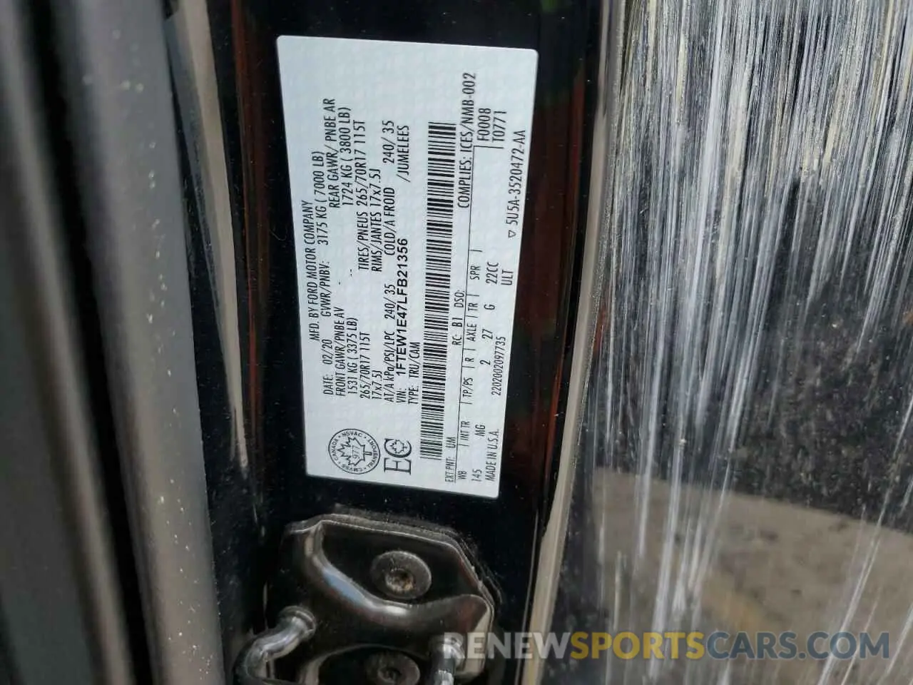 14 Photograph of a damaged car 1FTEW1E47LFB21356 FORD F-150 2020