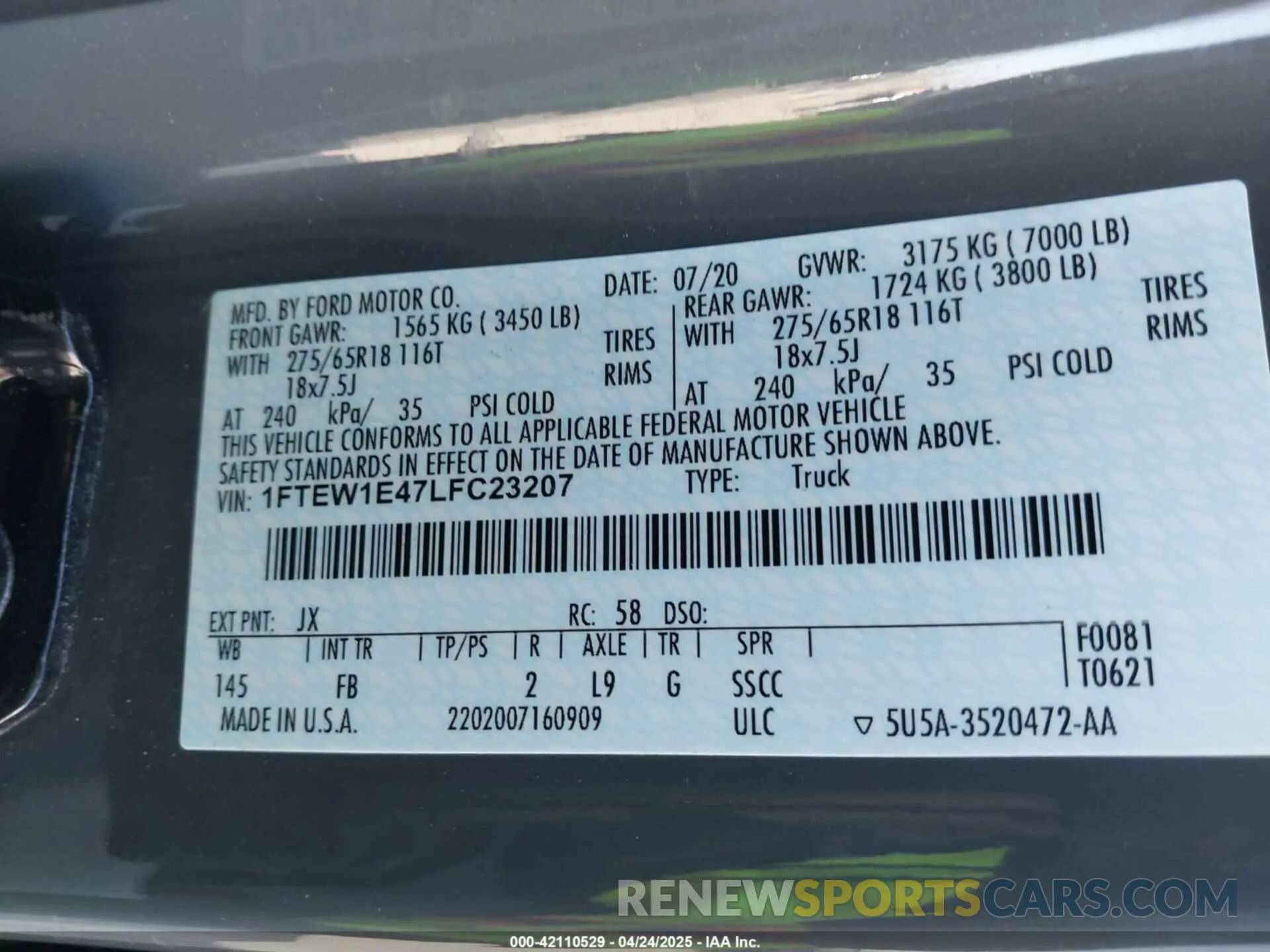 9 Photograph of a damaged car 1FTEW1E47LFC23207 FORD F-150 2020