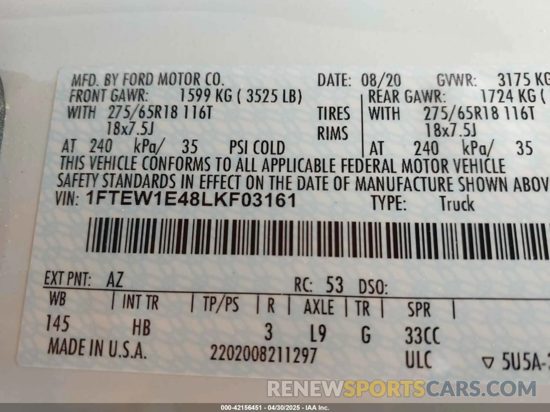 9 Photograph of a damaged car 1FTEW1E48LKF03161 FORD F-150 2020