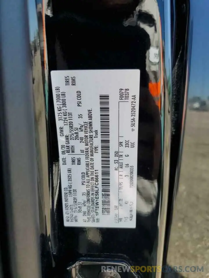 12 Photograph of a damaged car 1FTEW1E58LFC66611 FORD F-150 2020