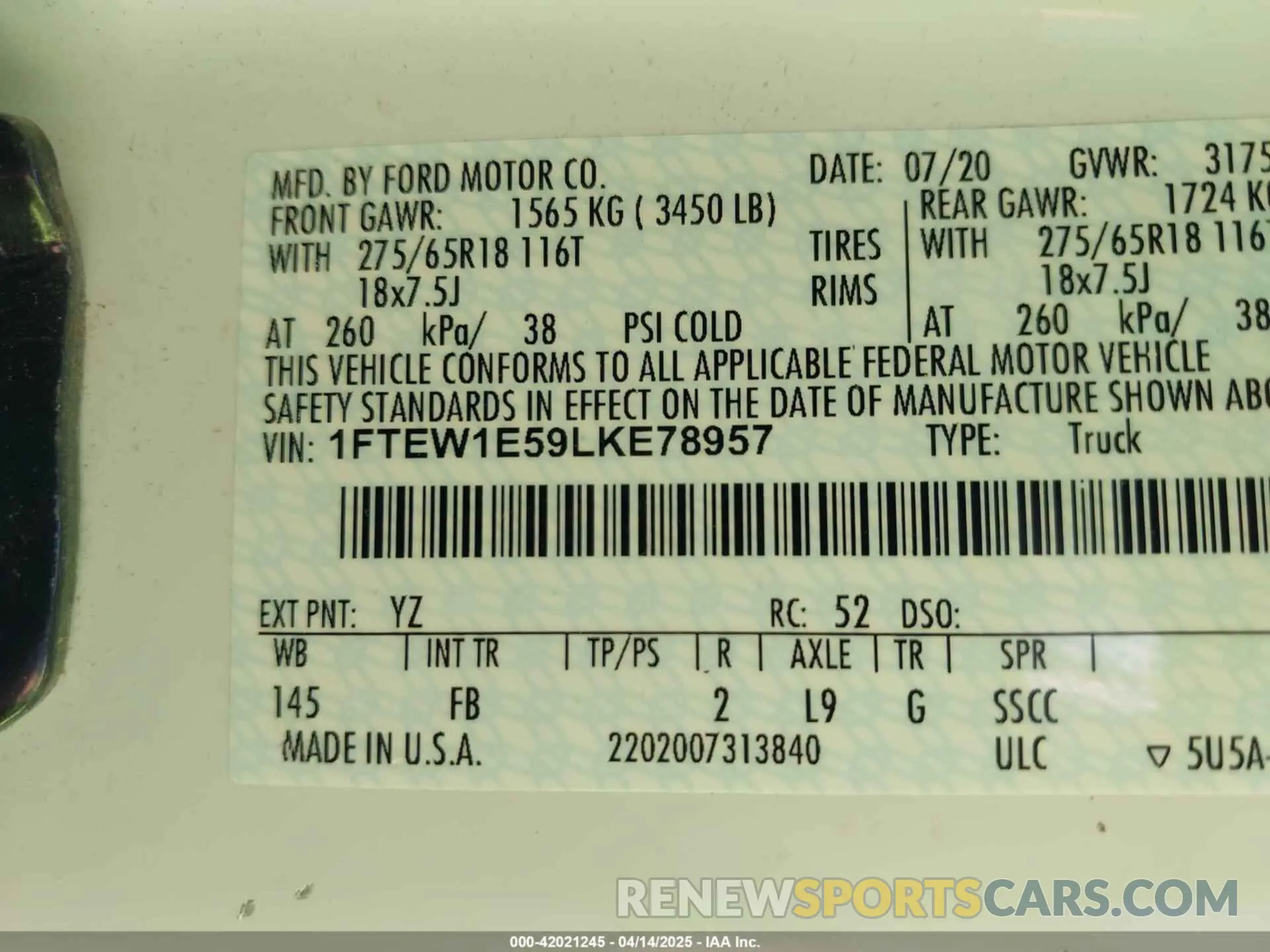 9 Photograph of a damaged car 1FTEW1E59LKE78957 FORD F-150 2020