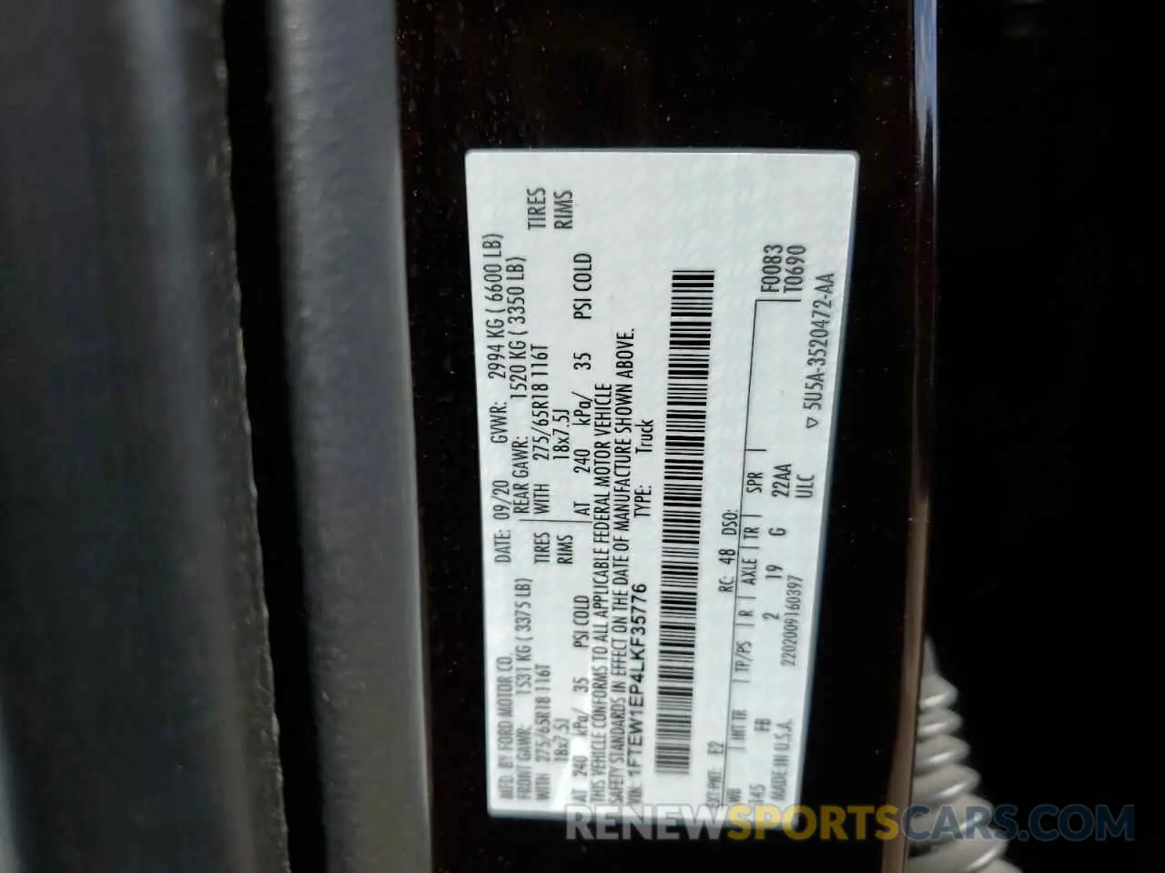 12 Photograph of a damaged car 1FTEW1EP4LKF35776 FORD F-150 2020