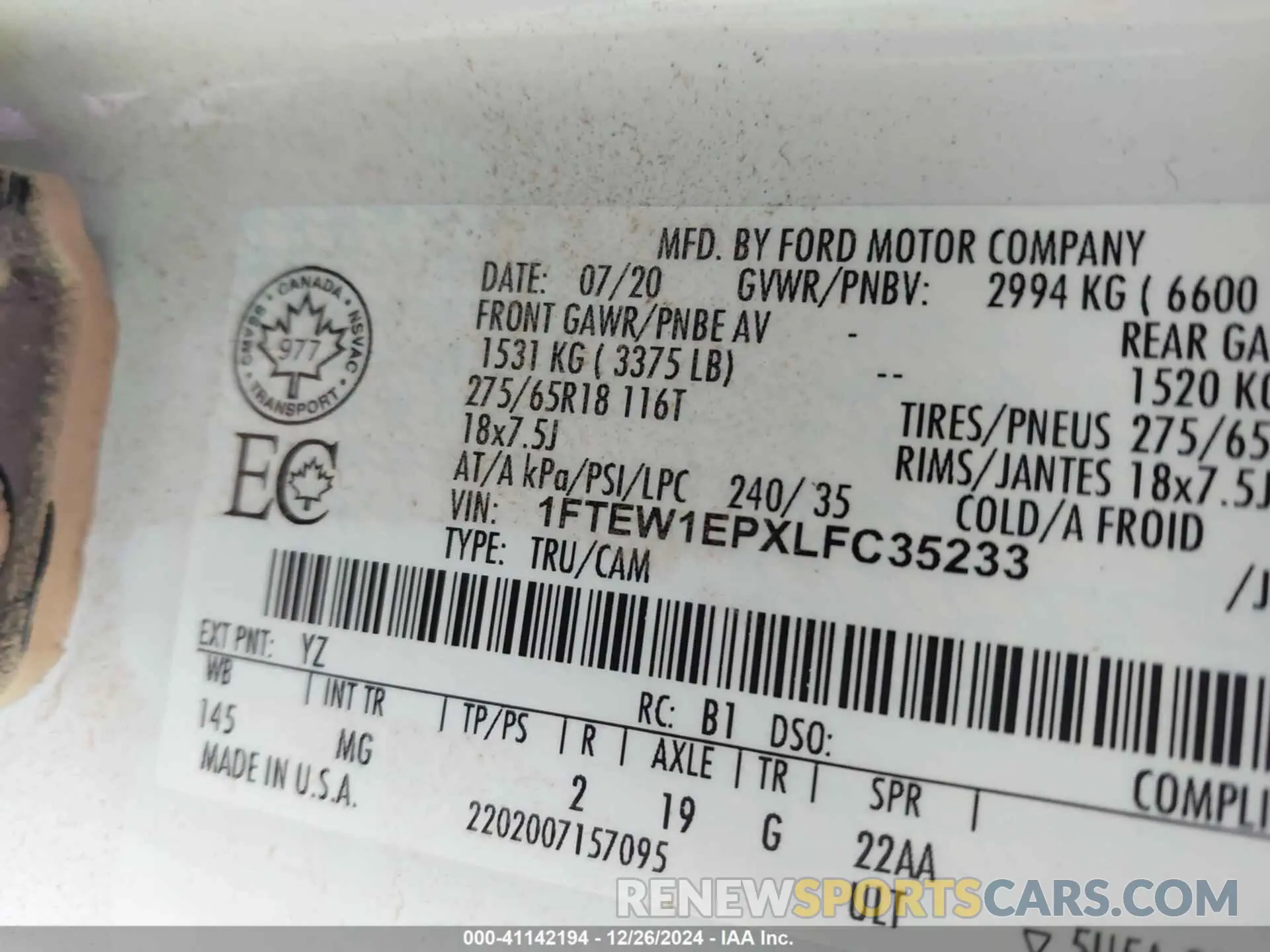 9 Photograph of a damaged car 1FTEW1EPXLFC35233 FORD F-150 2020