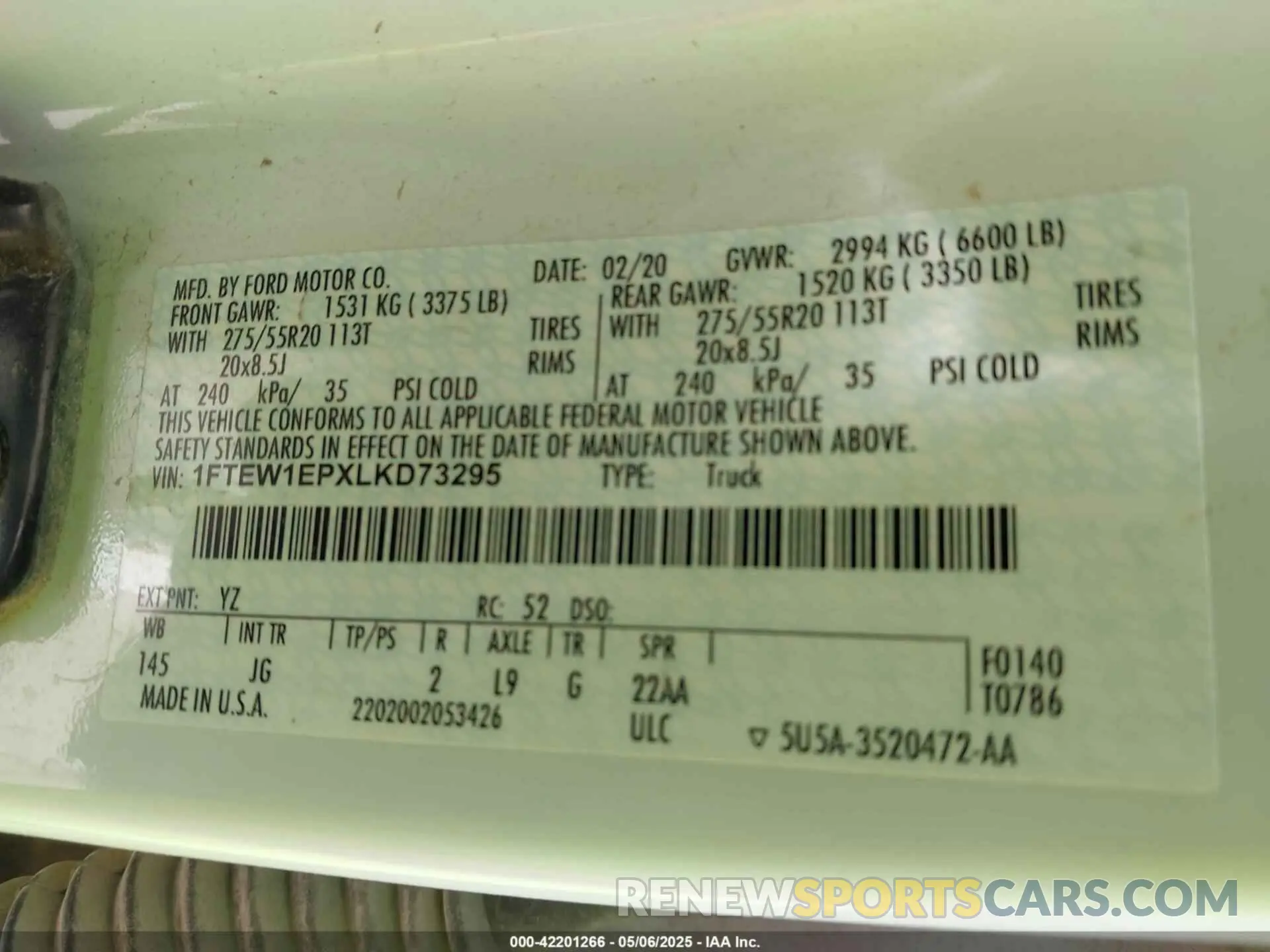 9 Photograph of a damaged car 1FTEW1EPXLKD73295 FORD F-150 2020