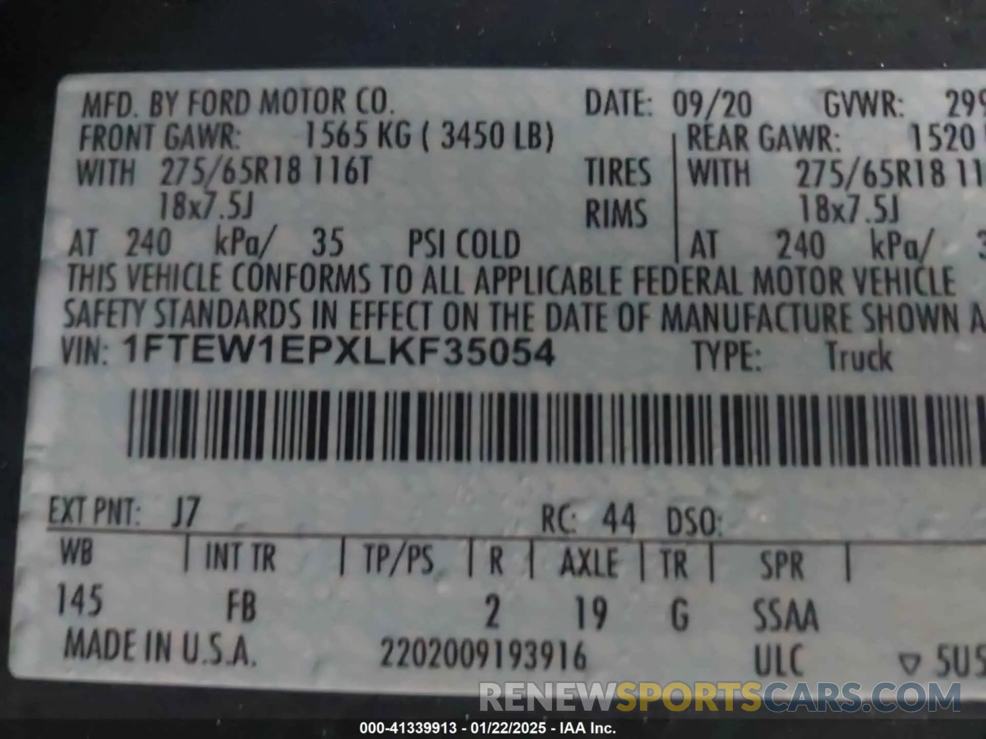 9 Photograph of a damaged car 1FTEW1EPXLKF35054 FORD F-150 2020