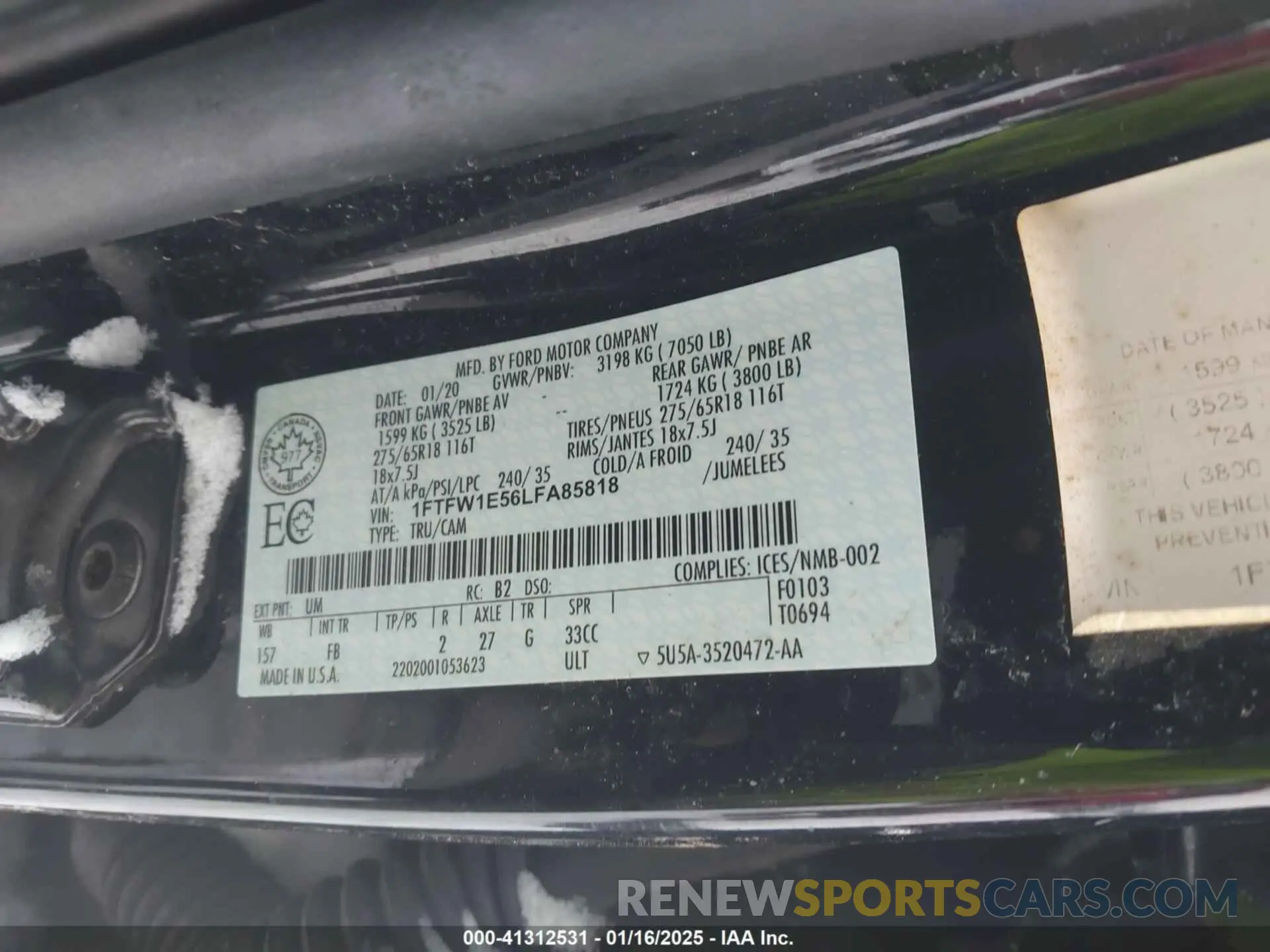 9 Photograph of a damaged car 1FTFW1E56LFA85818 FORD F-150 2020