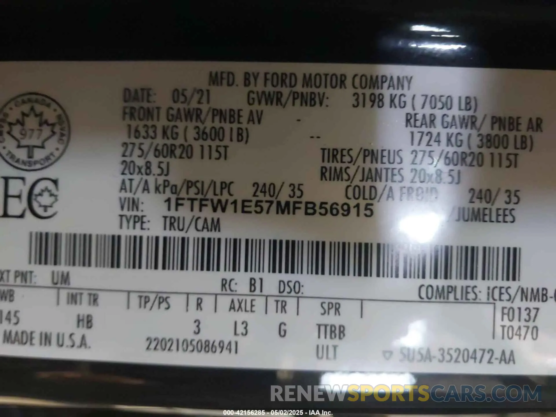 9 Photograph of a damaged car 1FTFW1E57MFB56915 FORD F-150 2021