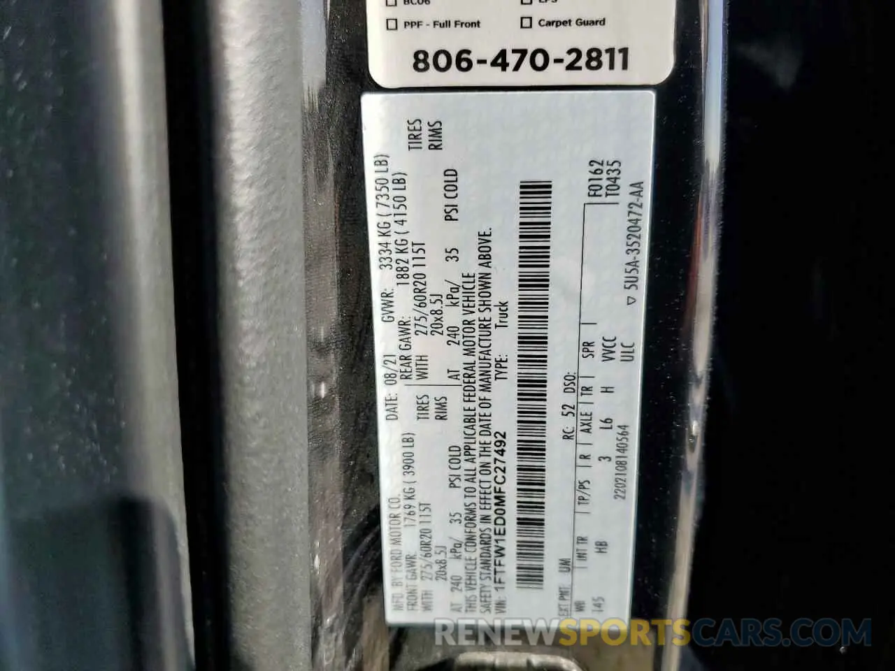 15 Photograph of a damaged car 1FTFW1ED0MFC27492 FORD F-150 2021