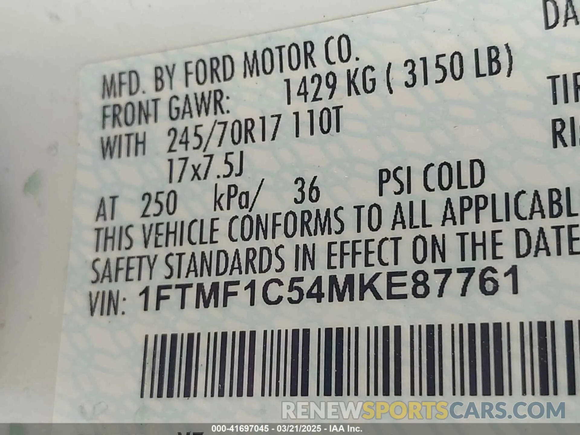 9 Photograph of a damaged car 1FTMF1C54MKE87761 FORD F-150 2021