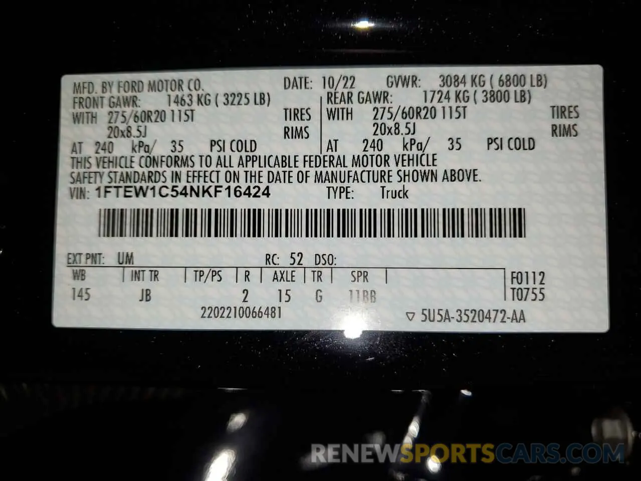 12 Photograph of a damaged car 1FTEW1C54NKF16424 FORD F-150 2022