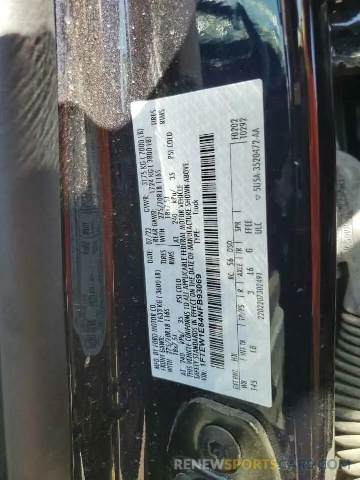 12 Photograph of a damaged car 1FTEW1E84NFB93069 FORD F-150 2022