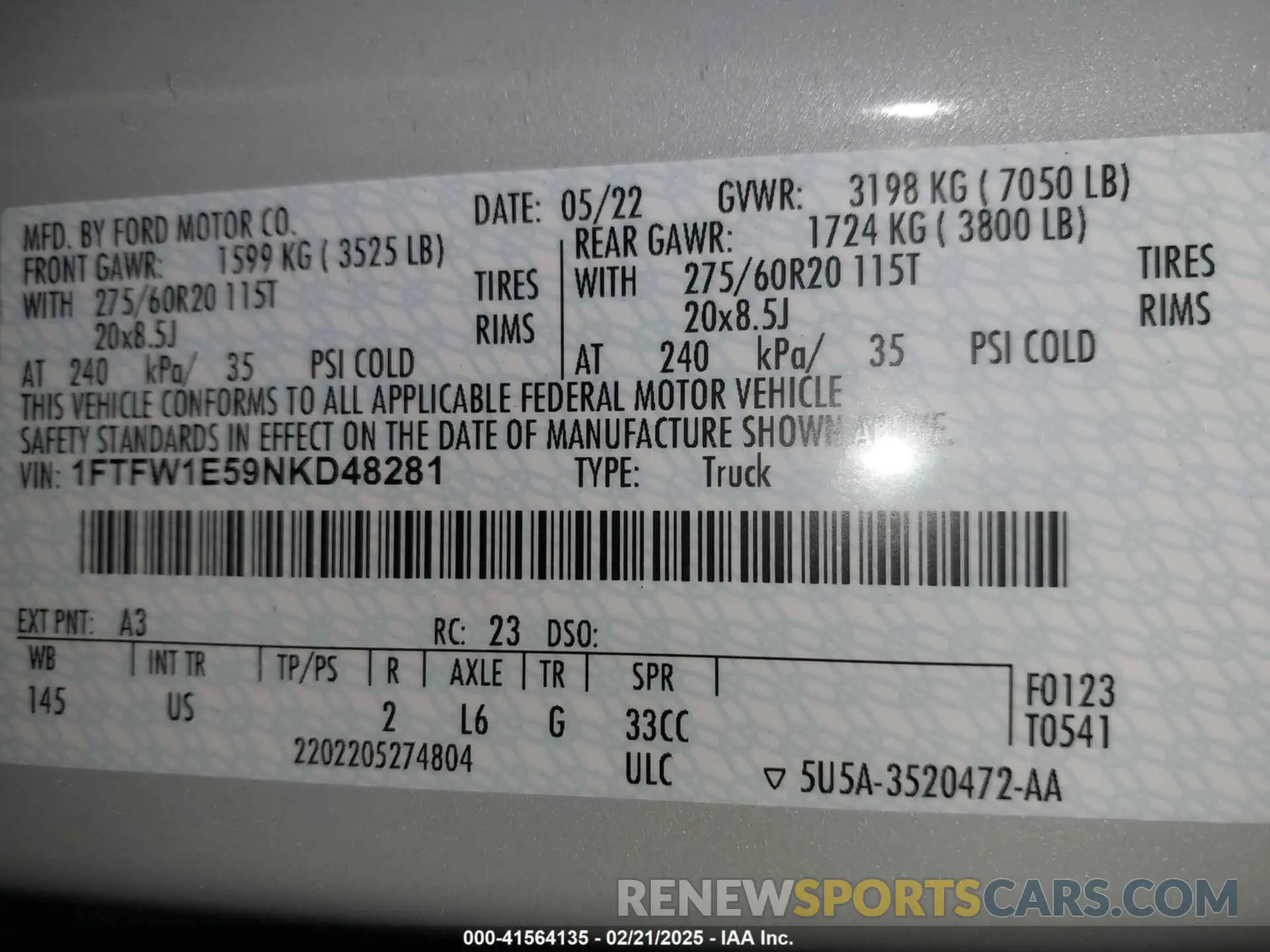 9 Photograph of a damaged car 1FTFW1E59NKD48281 FORD F-150 2022