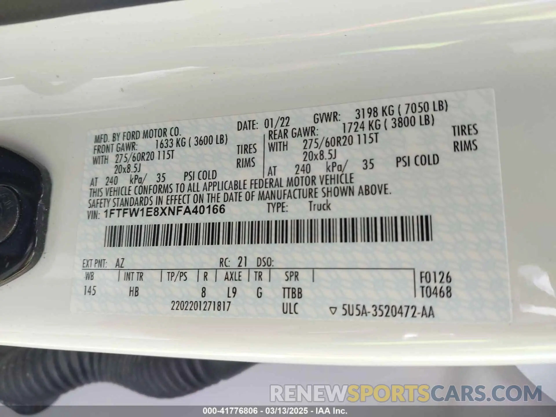 9 Photograph of a damaged car 1FTFW1E8XNFA40166 FORD F-150 2022