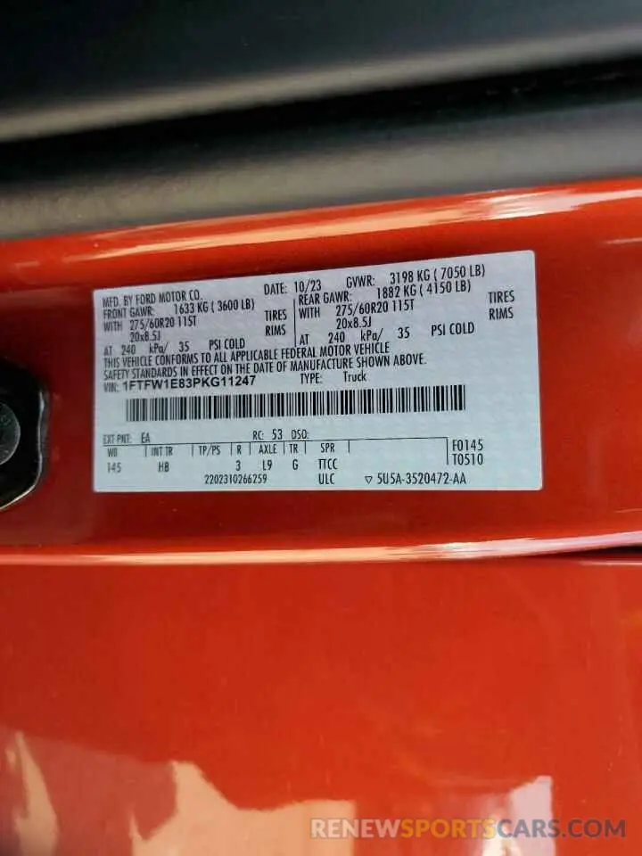 13 Photograph of a damaged car 1FTFW1E83PKG11247 FORD F-150 2023