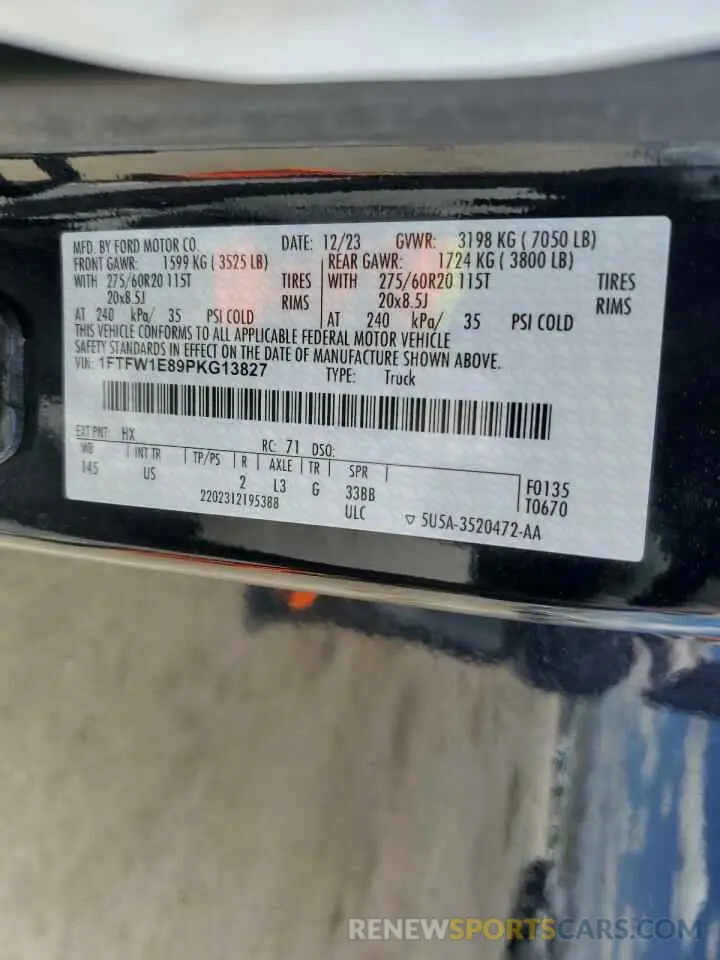 13 Photograph of a damaged car 1FTFW1E89PKG13827 FORD F-150 2023