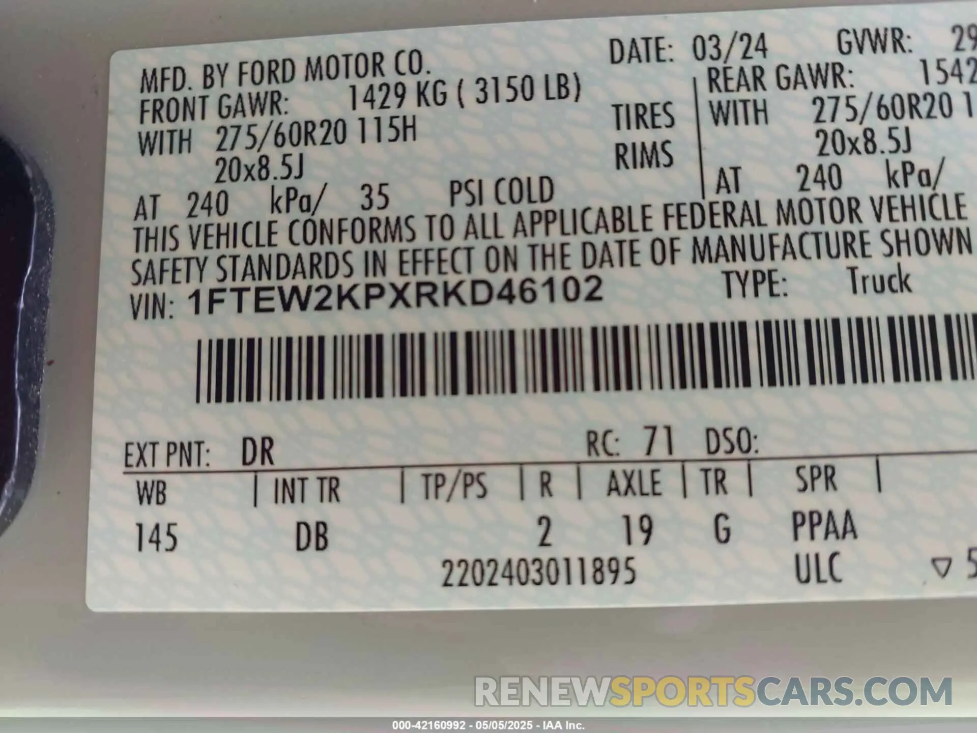 9 Photograph of a damaged car 1FTEW2KPXRKD46102 FORD F-150 2024