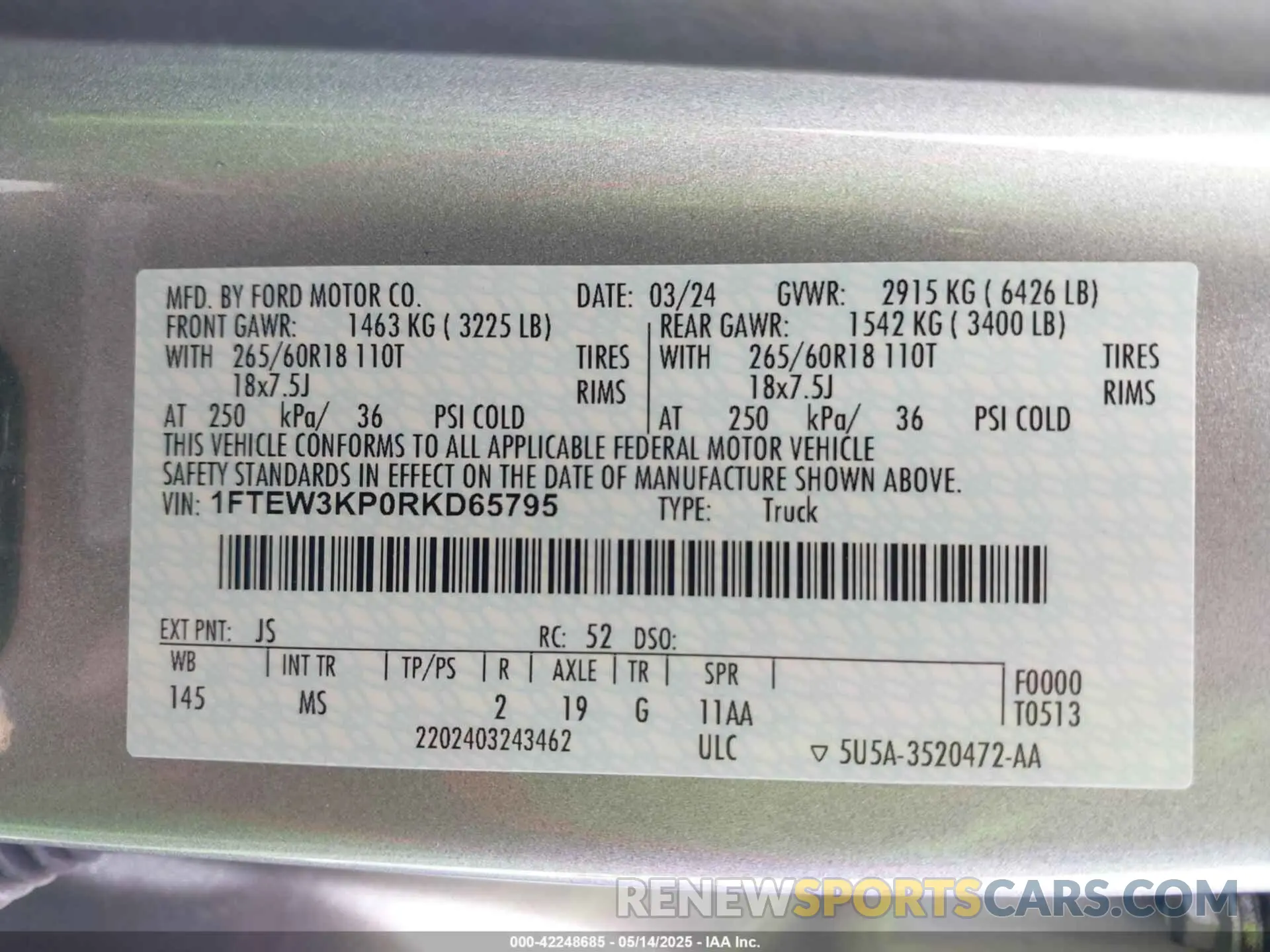 9 Photograph of a damaged car 1FTEW3KP0RKD65795 FORD F-150 2024