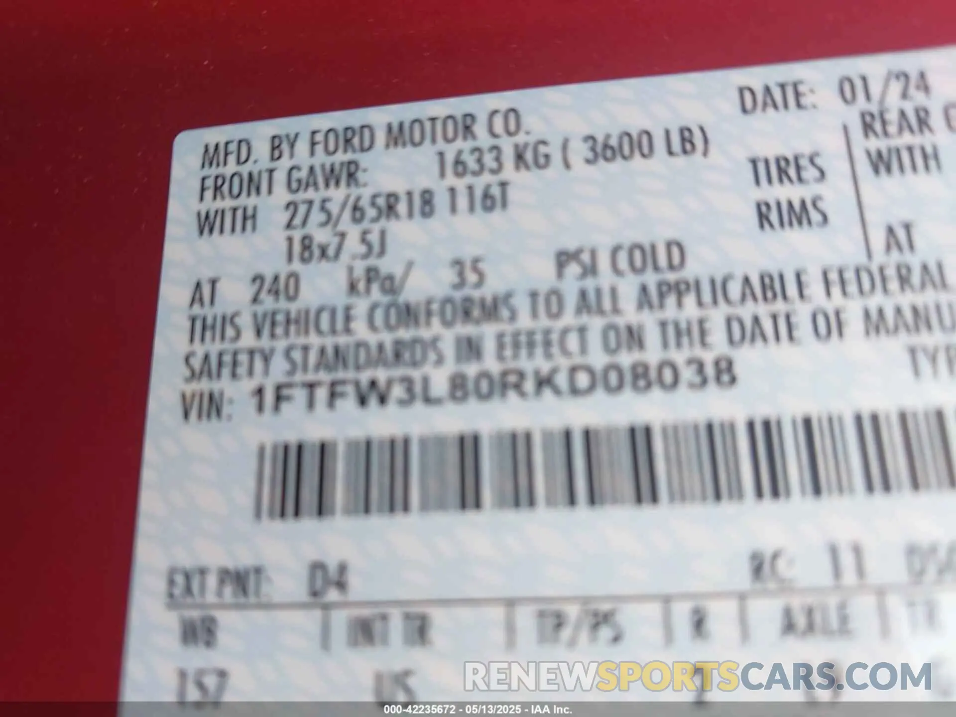 9 Photograph of a damaged car 1FTFW3L80RKD08038 FORD F-150 2024