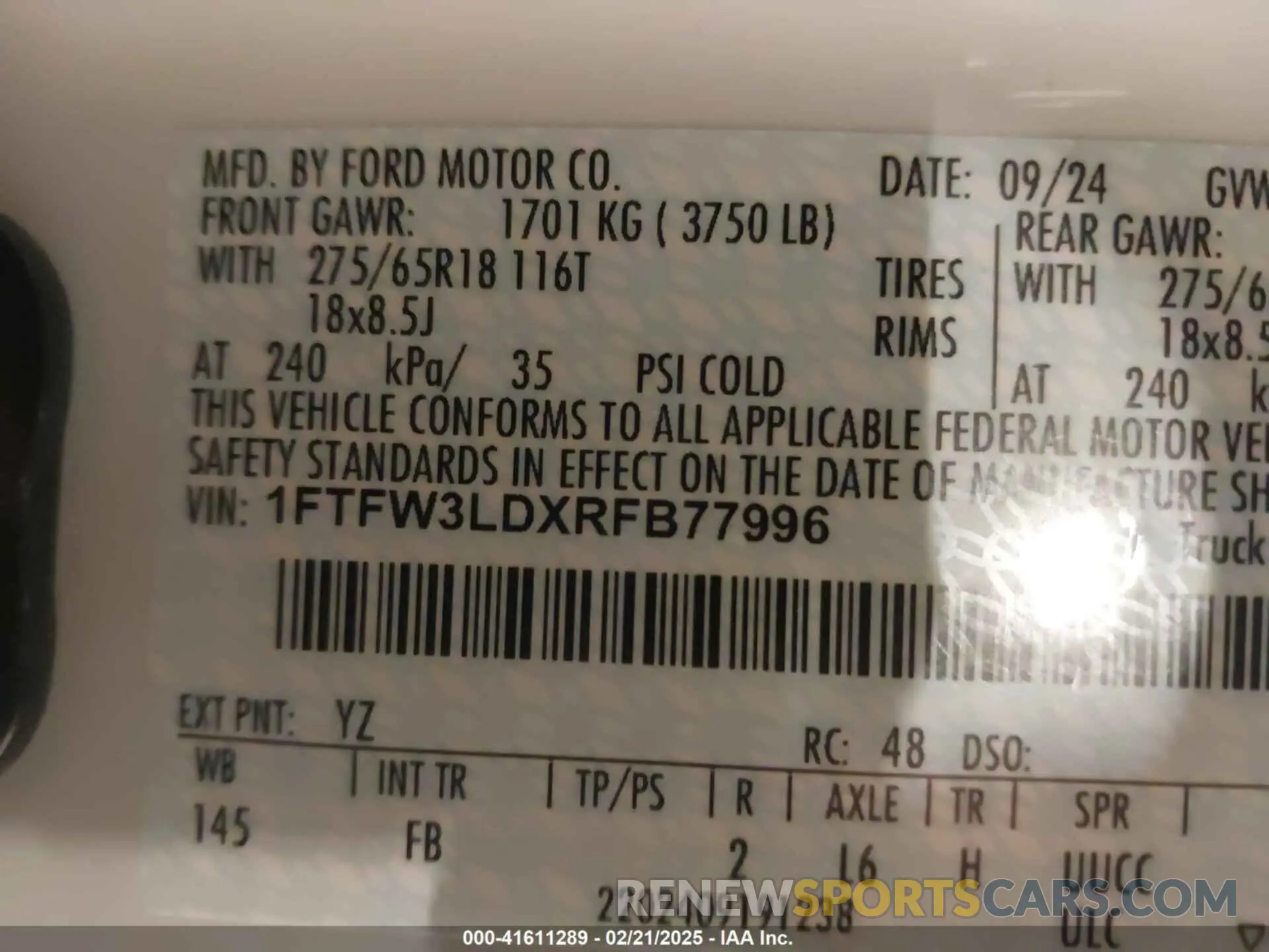 9 Photograph of a damaged car 1FTFW3LDXRFB77996 FORD F-150 2024