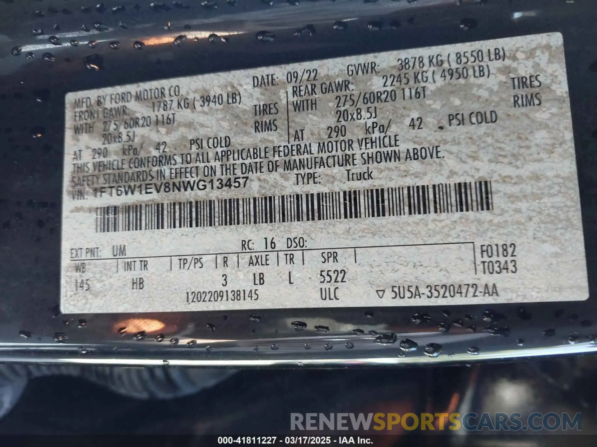 8 Photograph of a damaged car 1FT6W1EV8NWG13457 FORD F-150 LIGHTNING 2022