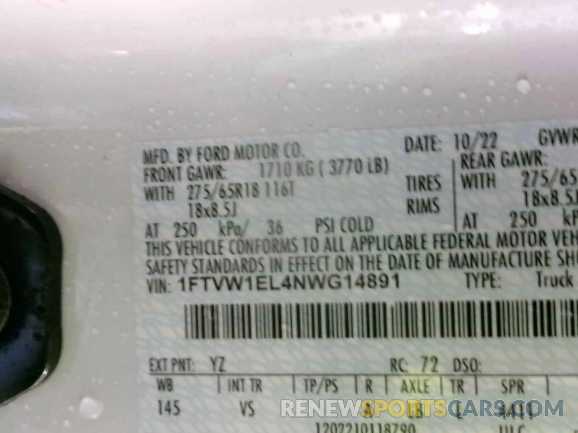 1 Photograph of a damaged car 1FTVW1EL4NWG14891 FORD F-150 LIGHTNING 2022
