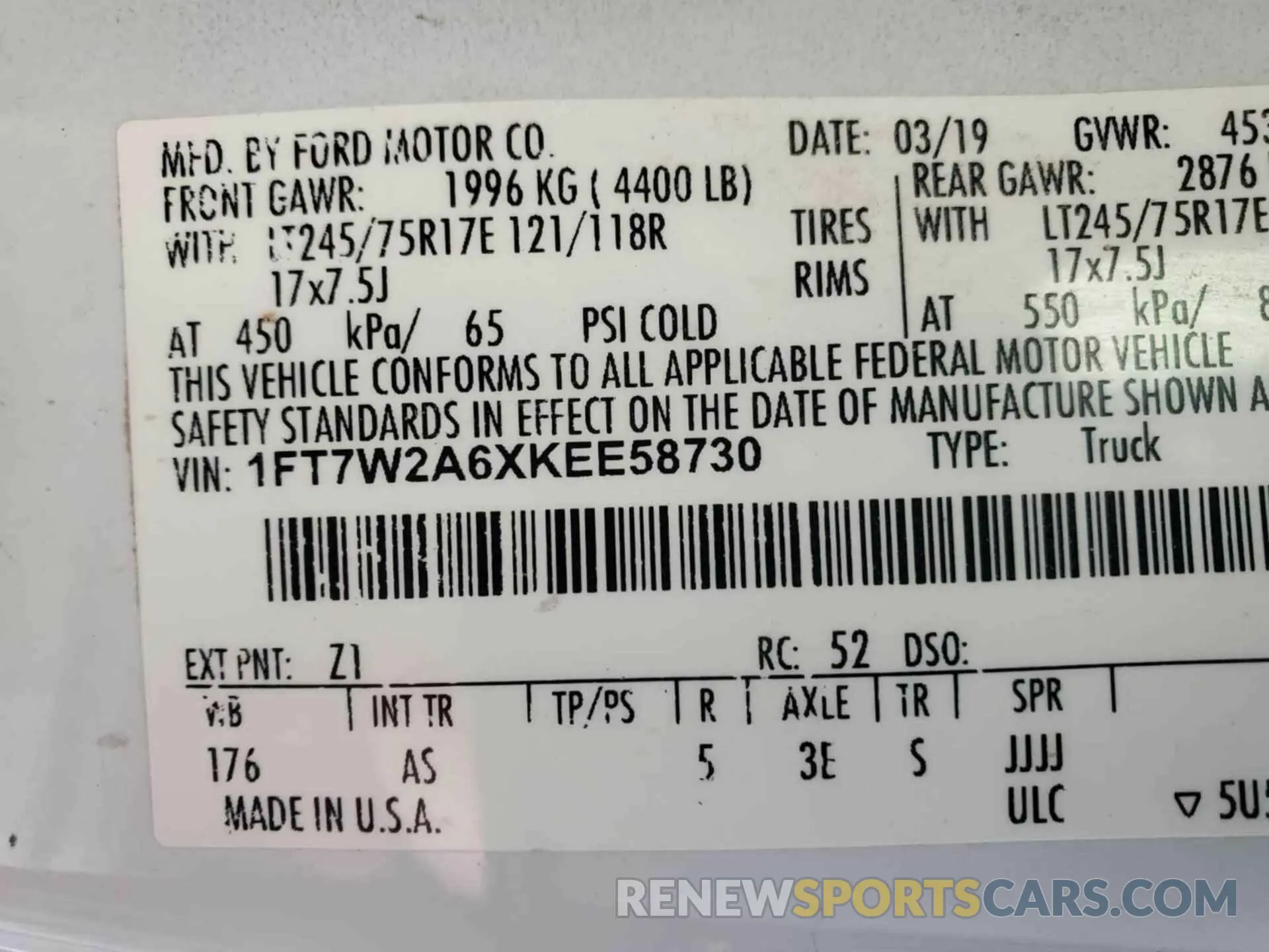 1 Photograph of a damaged car 1FT7W2A6XKEE58730 FORD F-250 2019