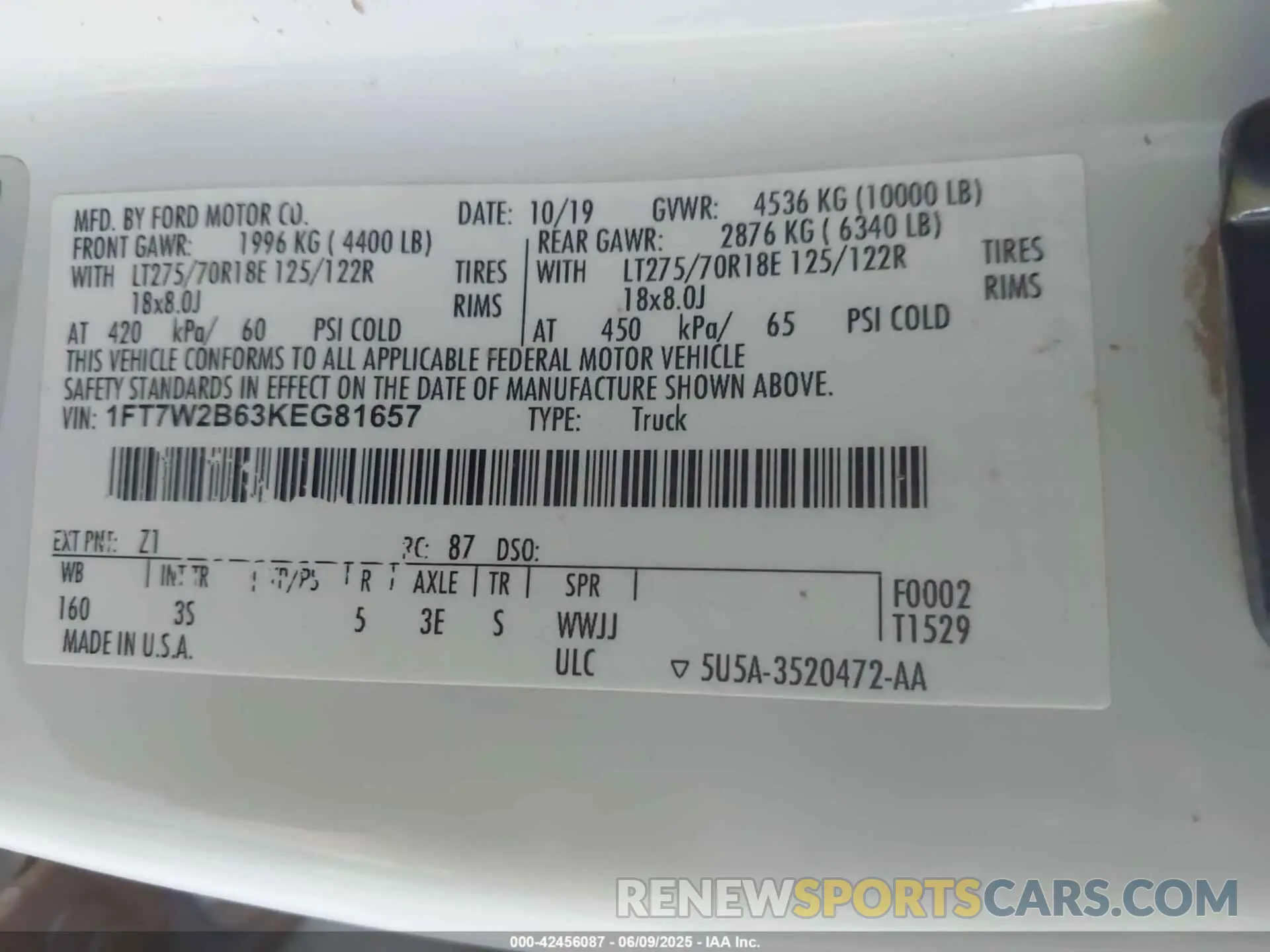 9 Photograph of a damaged car 1FT7W2B63KEG81657 FORD F-250 2019
