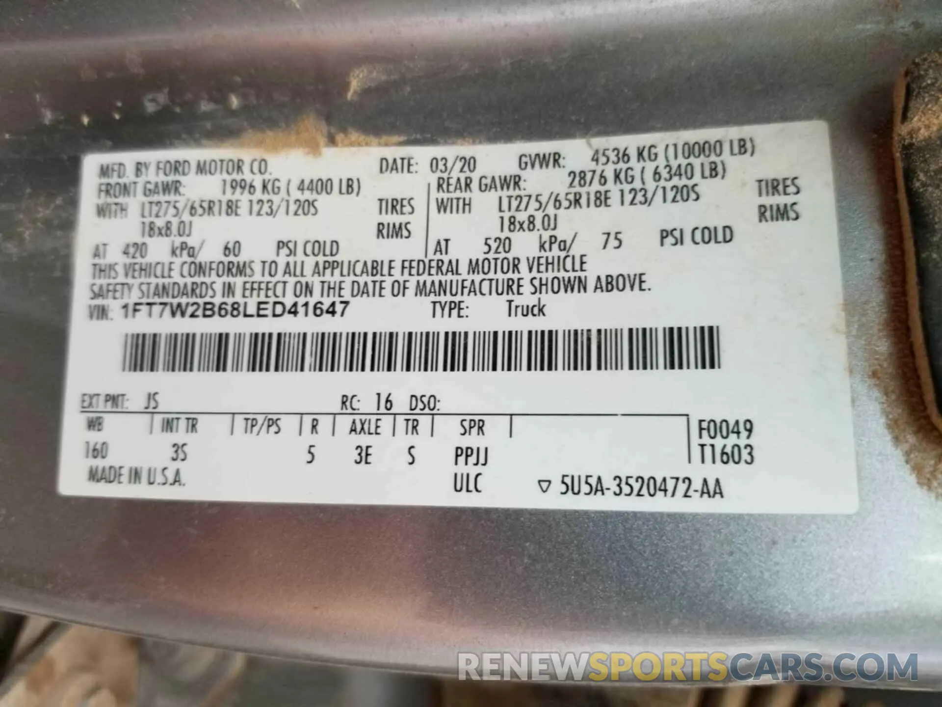 1 Photograph of a damaged car 1FT7W2B68LED41647 FORD F-250 2020